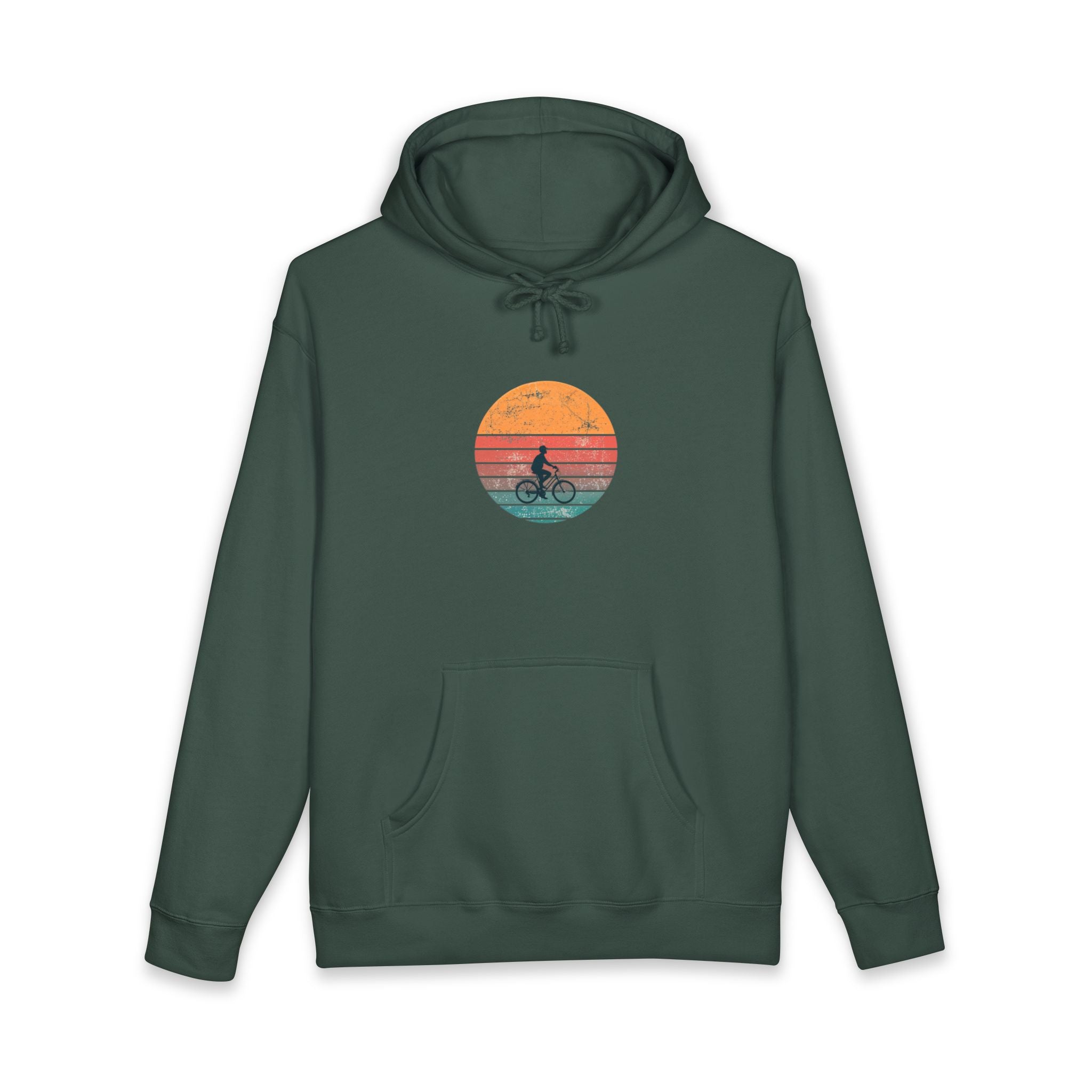 Sweat à capuche rétro coucher de soleil sur un vélo | Silhouette de vélo vintage, ambiance côtière