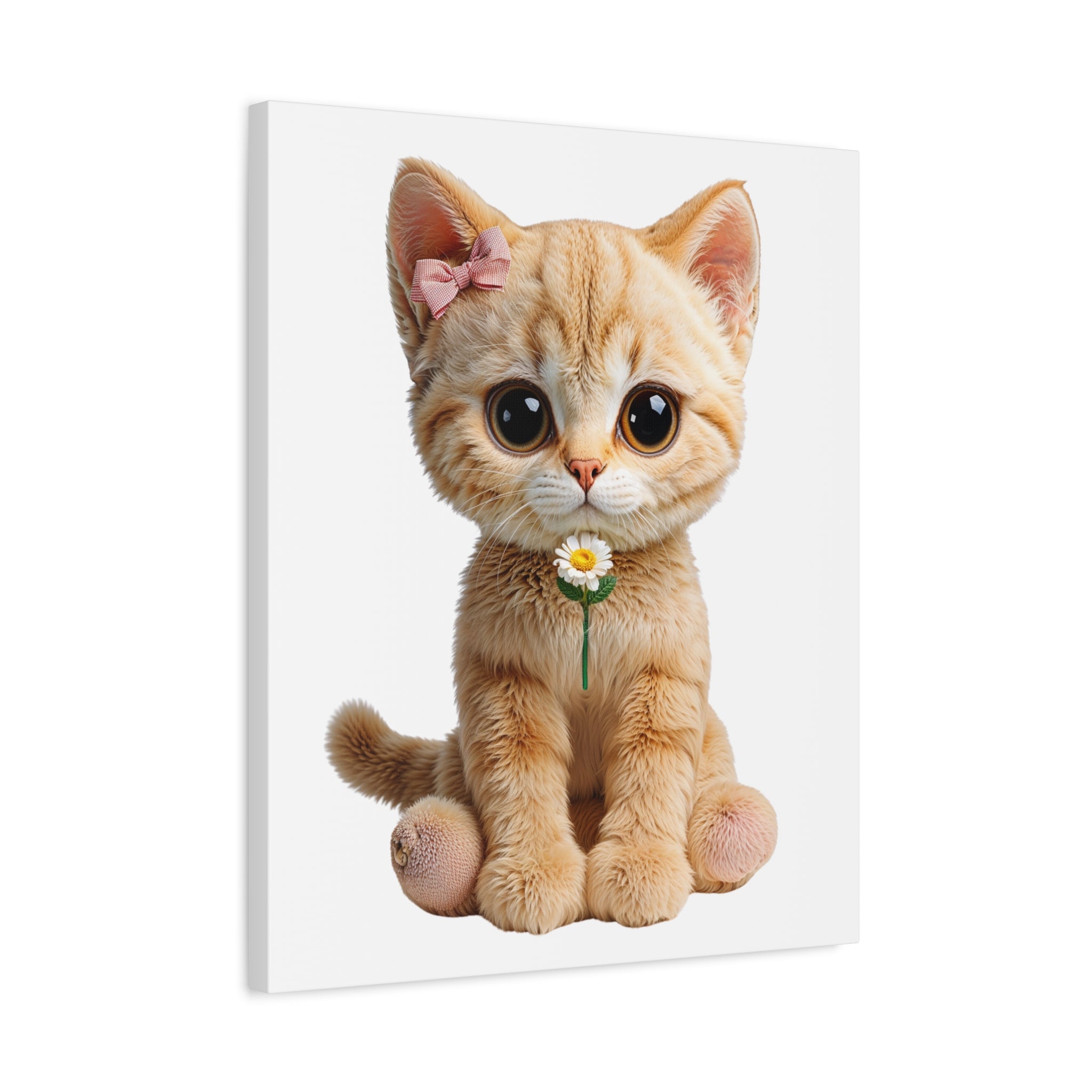 Cute Big-Eyed Kitten with Daisy Canvas