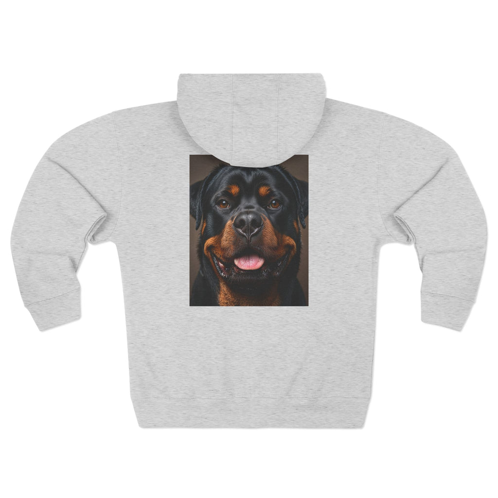 Sweat à capuche zippé avec portrait de Rottweiler souriant | Vêtements pour amoureux des chiens