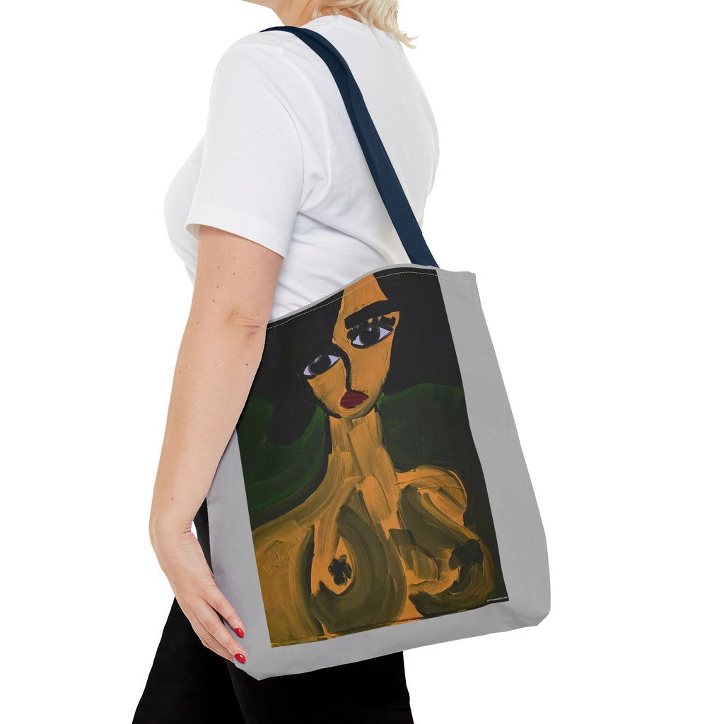 Sac fourre-tout portrait abstrait de femme | Motif expressionniste peint à la main
