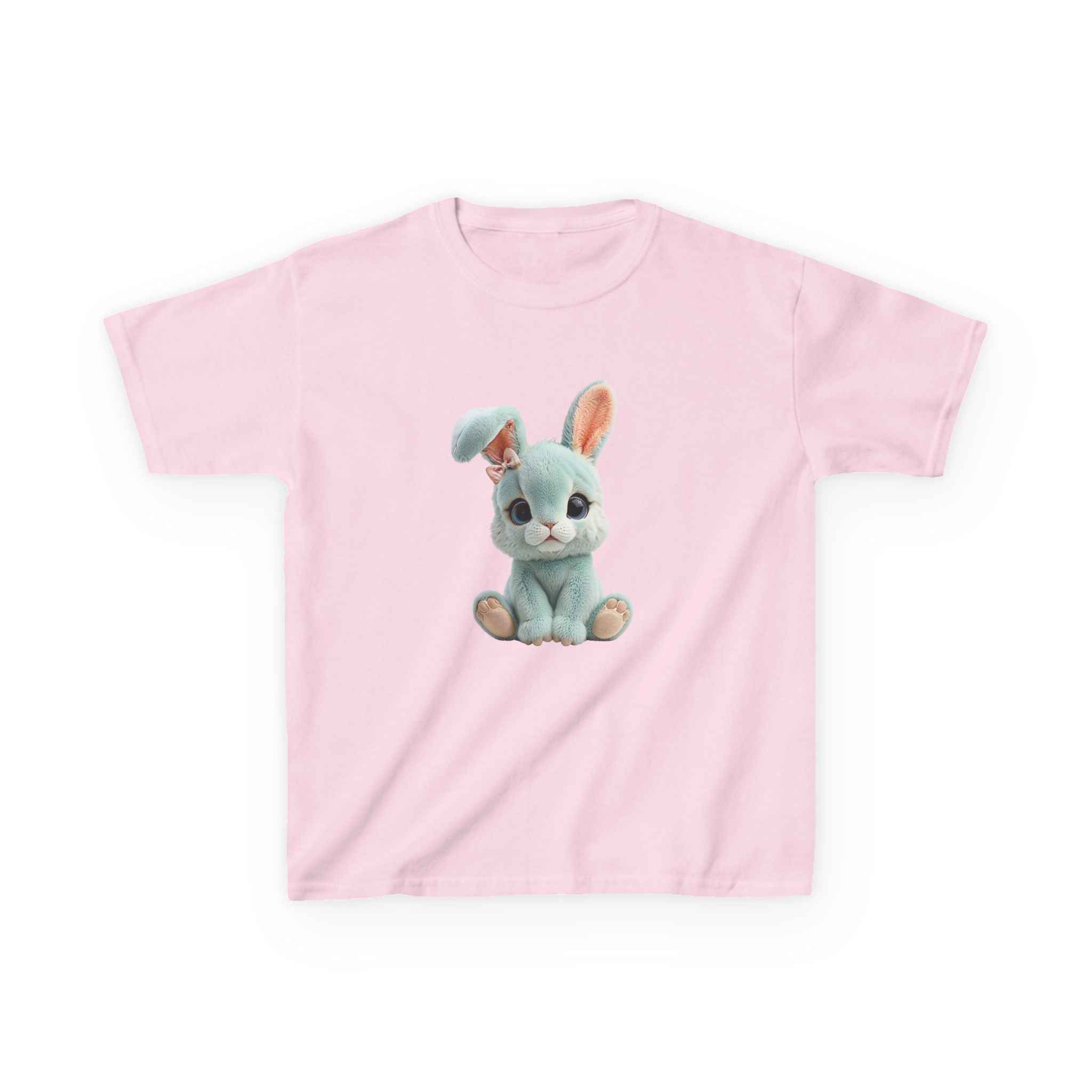 T-shirt enfant lapin en peluche mignon | Illustration de lapin bleu pastel, T-shirt de Pâques
