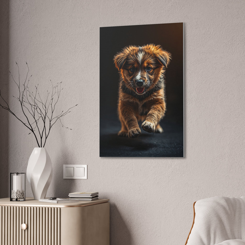 Running Puppy Canvas | Stretched Wall Art, Dog Portrait, gift for dog lovers