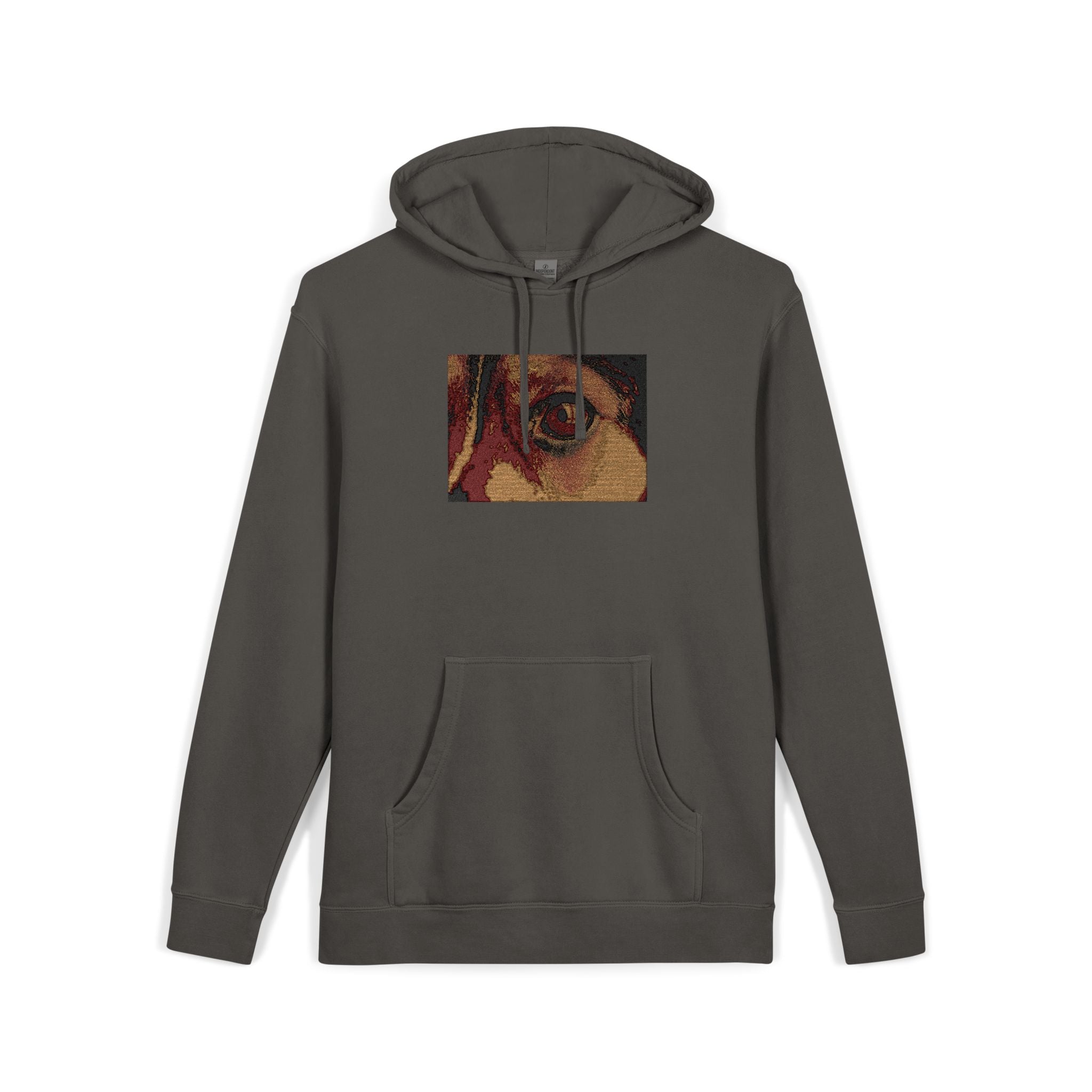 Sweat à capuche à motif œil mosaïque doré | Sweat-shirt teint avec pigments et imprimé œil abstrait
