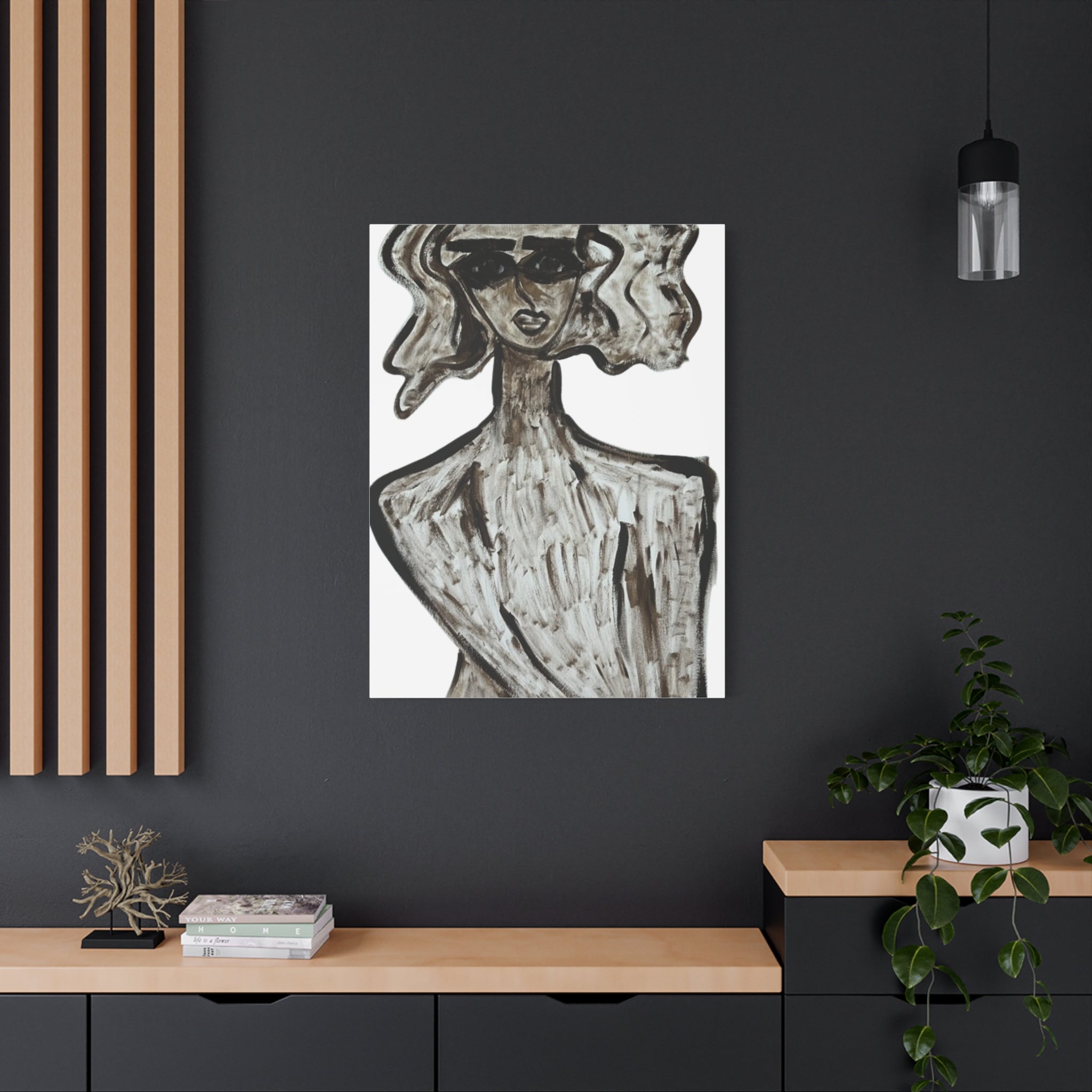 Portrait stylisé de femme sur toile, art contemporain, art moderne