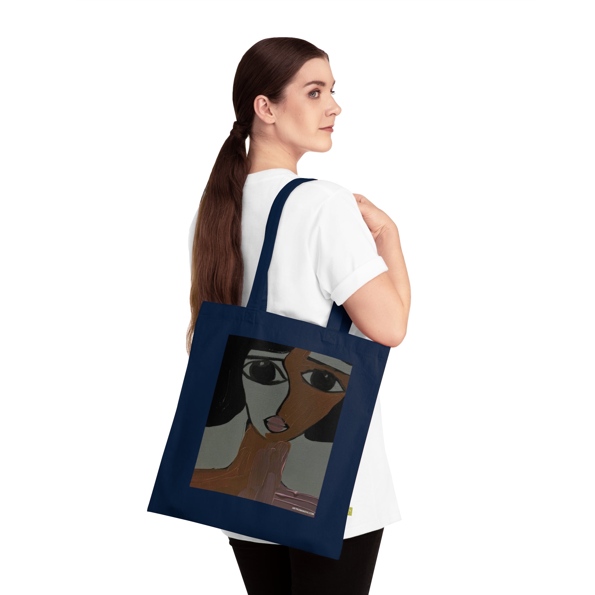 Sac fourre-tout peint de façon abstraite | Illustration de portrait d'art moderne, toile faite à la main, 100 % coton écologique