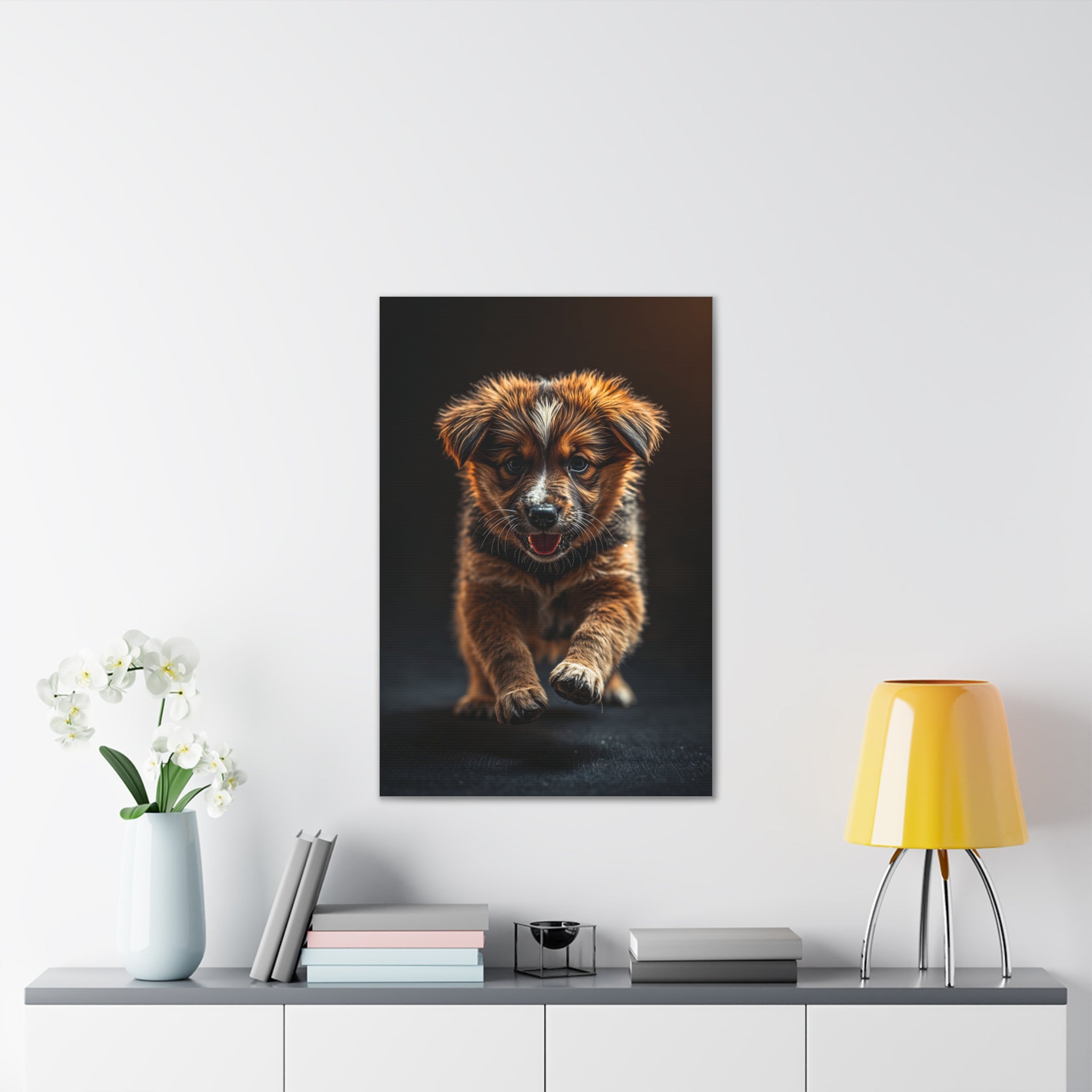 Running Puppy Canvas | Stretched Wall Art, Dog Portrait, gift for dog lovers