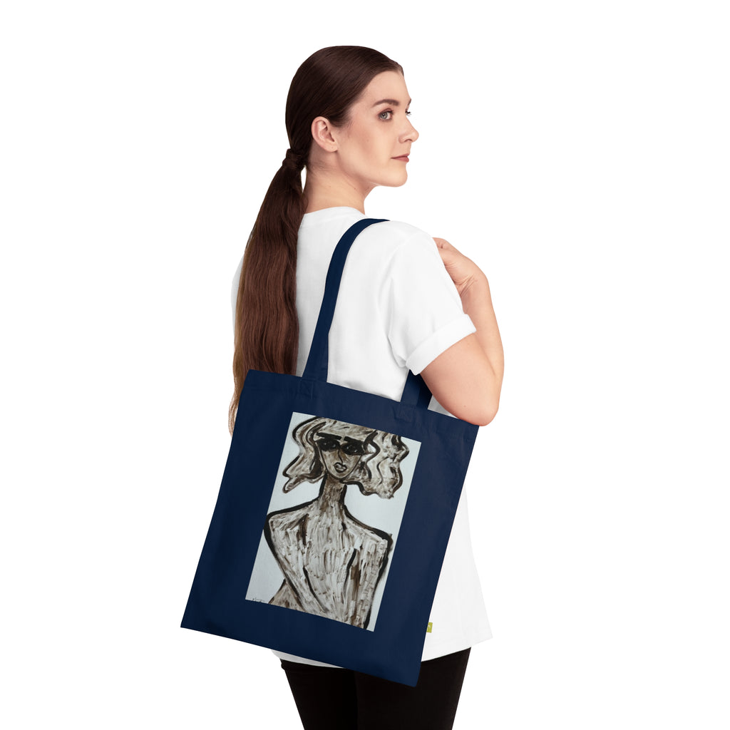 Sac cabas stylisé | Bleu marine, coton biologique, coton écologique, fait main, sac cabas artistique