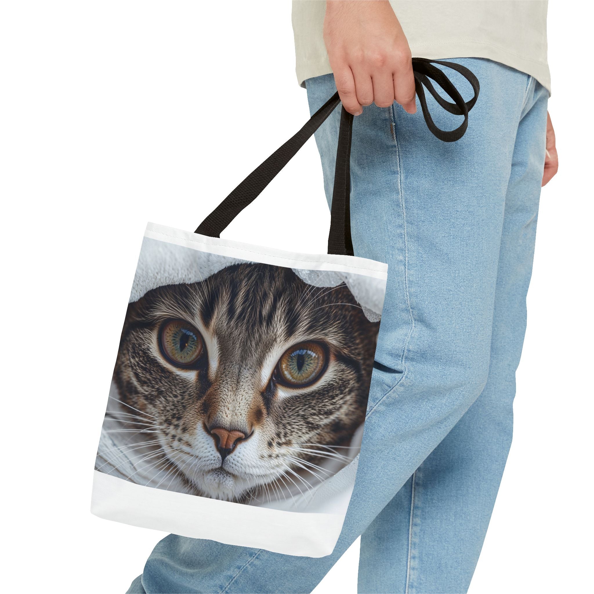 Sac fourre-tout motif chat tigré | Portrait de chat réaliste, imprimé intégral