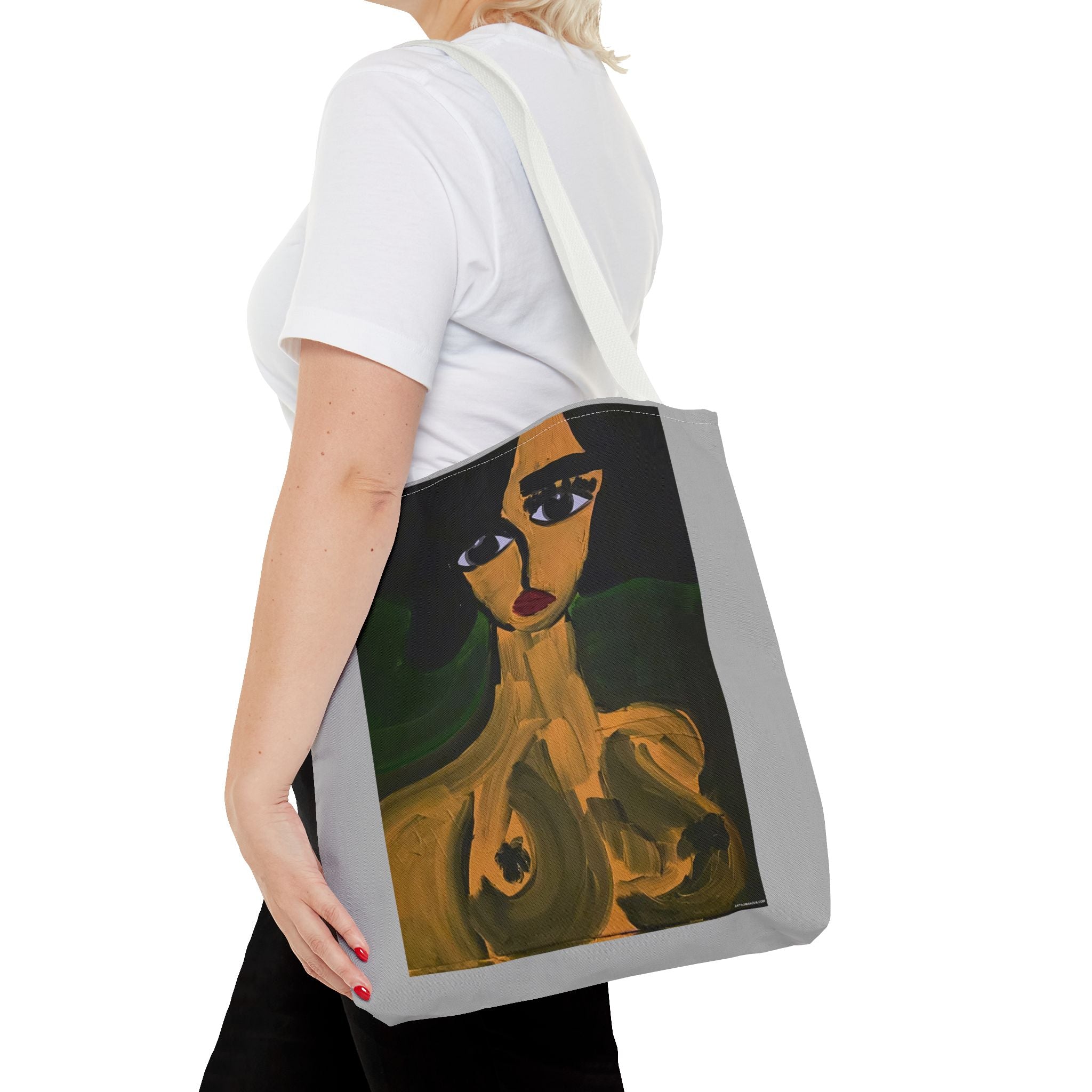 Sac fourre-tout portrait abstrait de femme | Motif expressionniste peint à la main