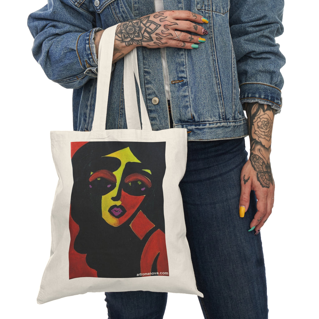 Sac cabas en coton durable, motif peinture de nu artistique, portrait abstrait pop art.