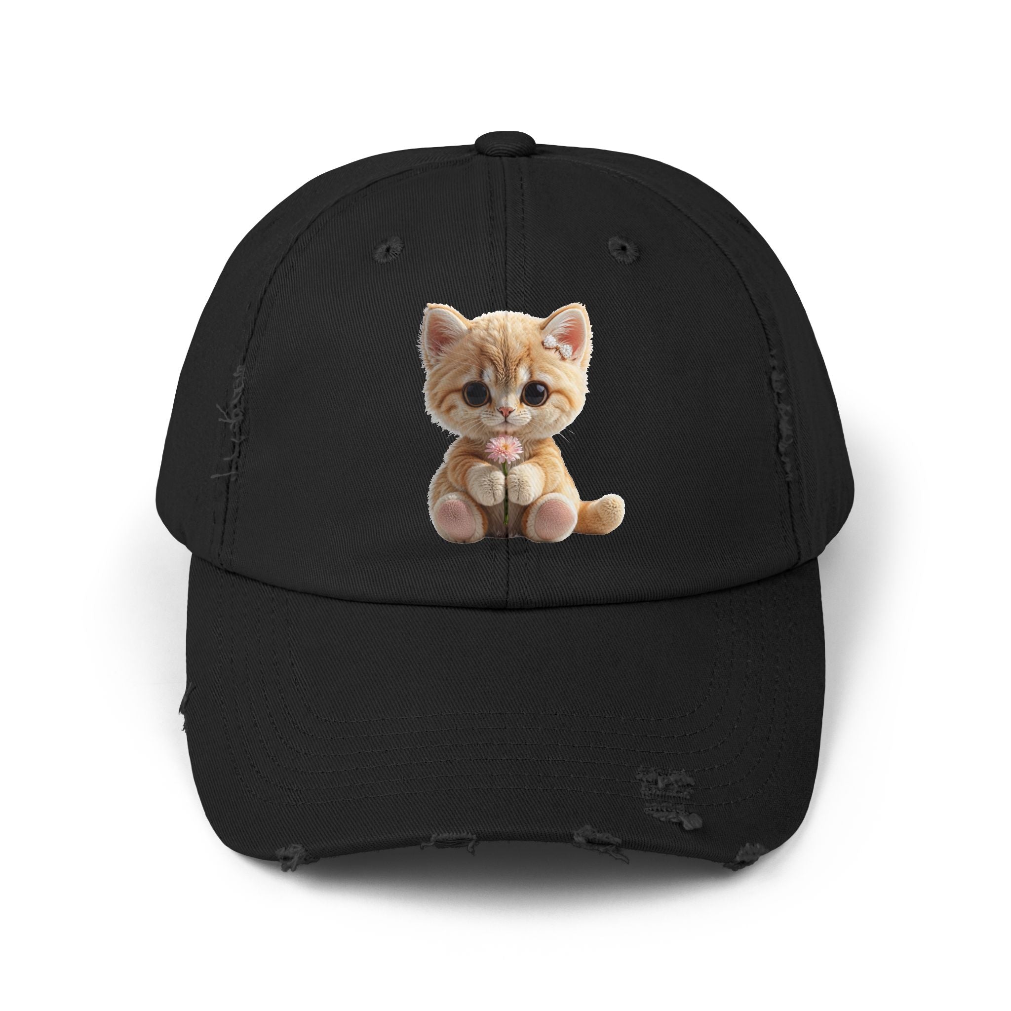 Cute Cap | Distressed Baseball Hat with kitty cat (Copy)