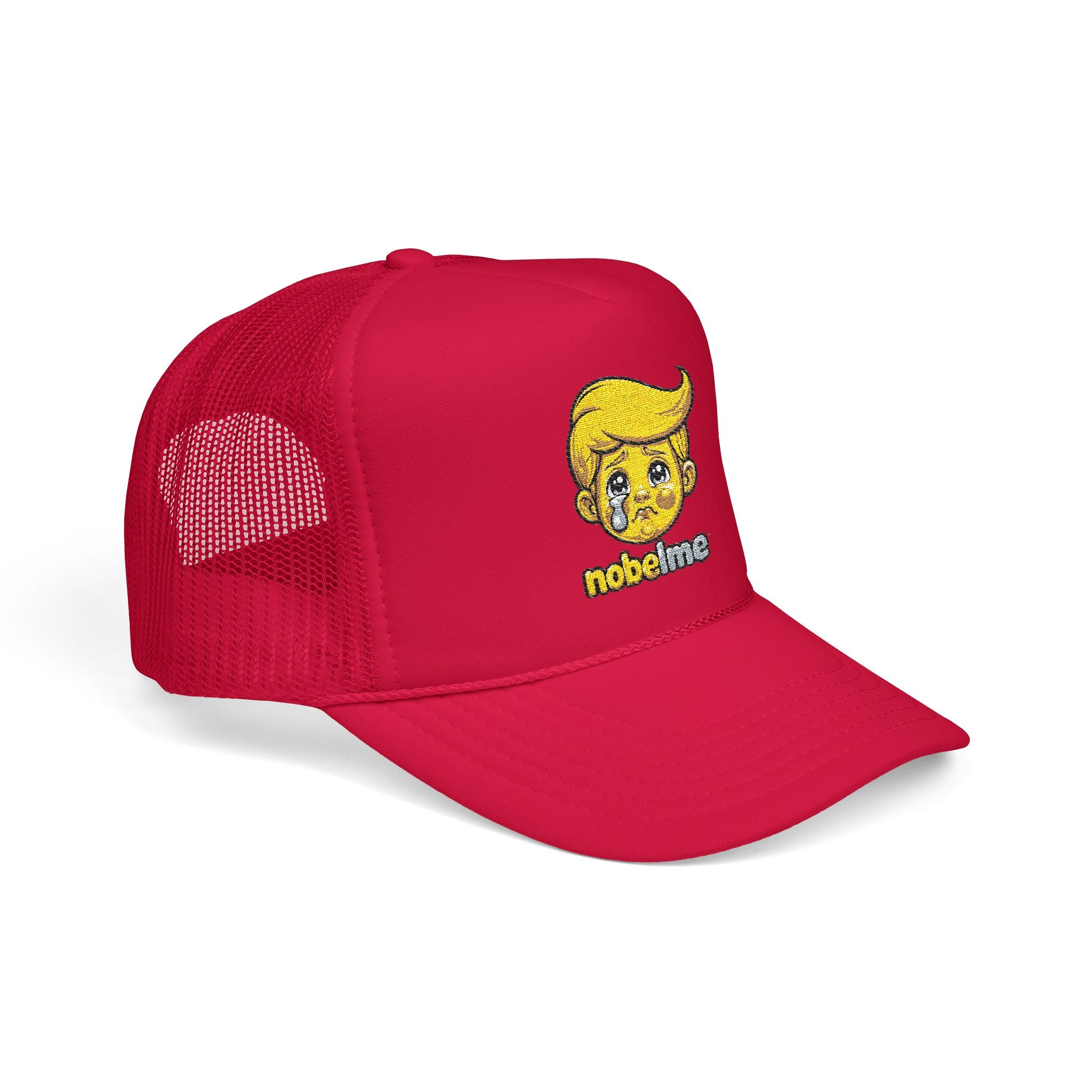 Casquette trucker satirique pop art, personnage de dessin animé, visage de blonde en pleurs | Casquette trucker en mousse brodée