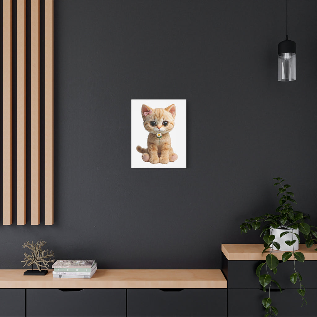 Cute Big-Eyed Kitten with Daisy Canvas