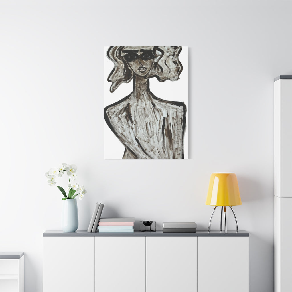 Portrait stylisé de femme sur toile, art contemporain, art moderne