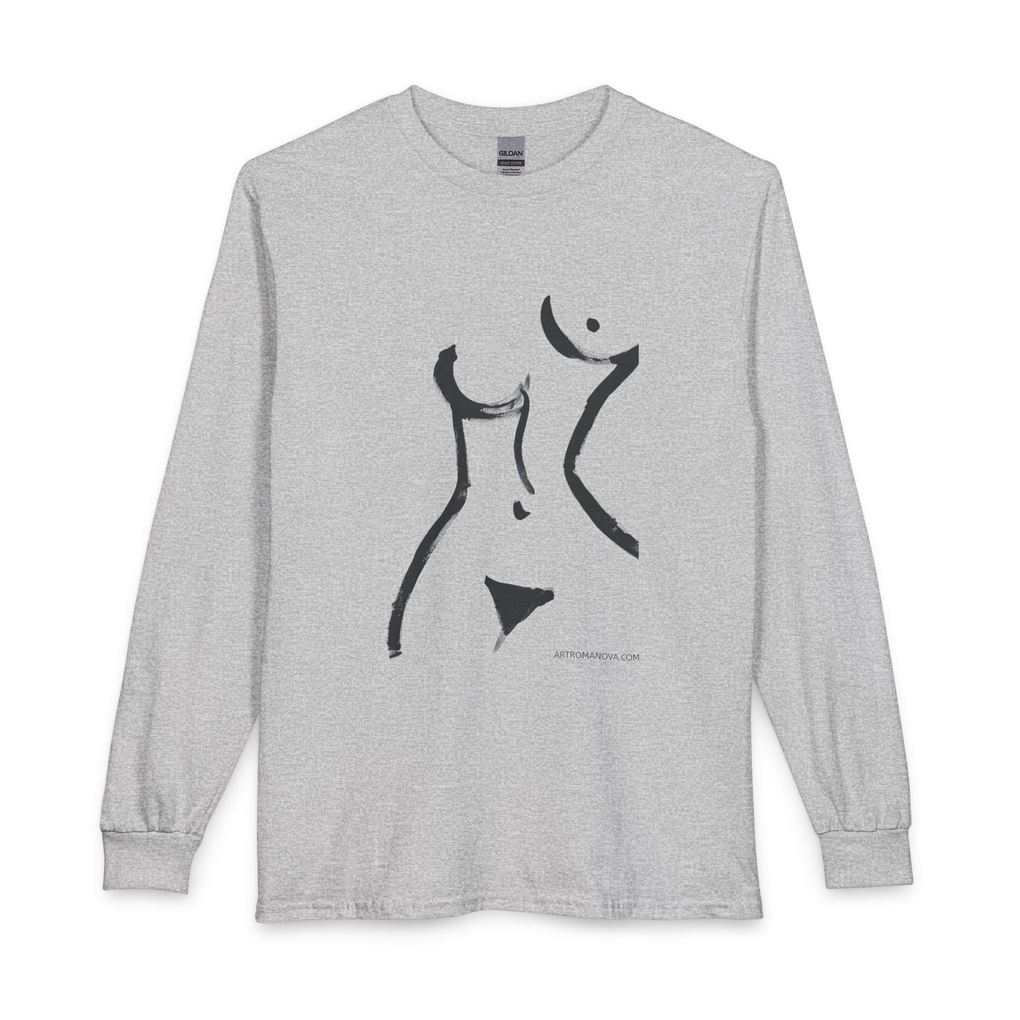 T-shirt manches longues imprimé sexy | Dessin au trait représentant un nu, édition artiste, portrait de nu élégant, tirage d'art limité