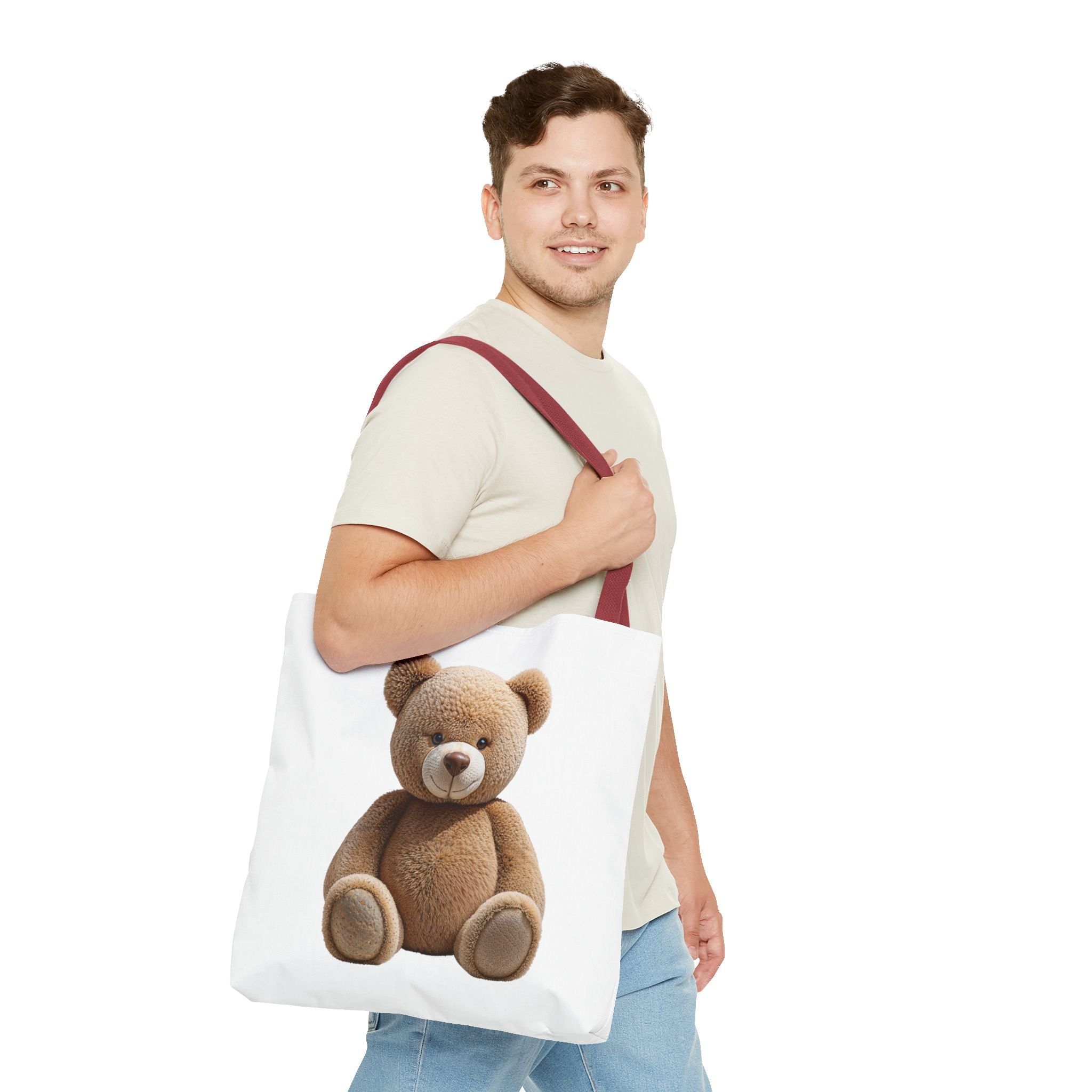 Sac fourre-tout mignon ours en peluche et chaton – Sac fourre-tout à imprimé animal mignon pour faire les courses et au quotidien