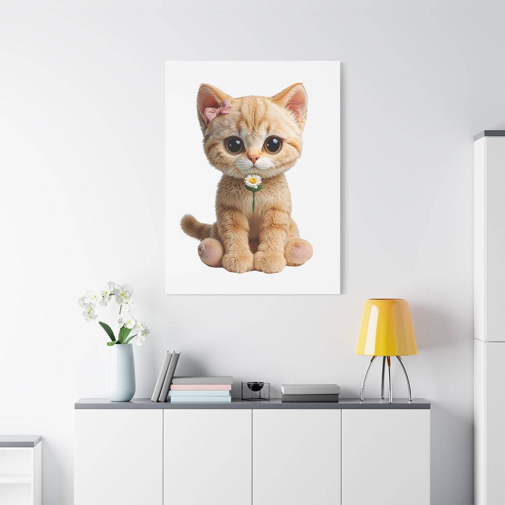 Cute Big-Eyed Kitten with Daisy Canvas