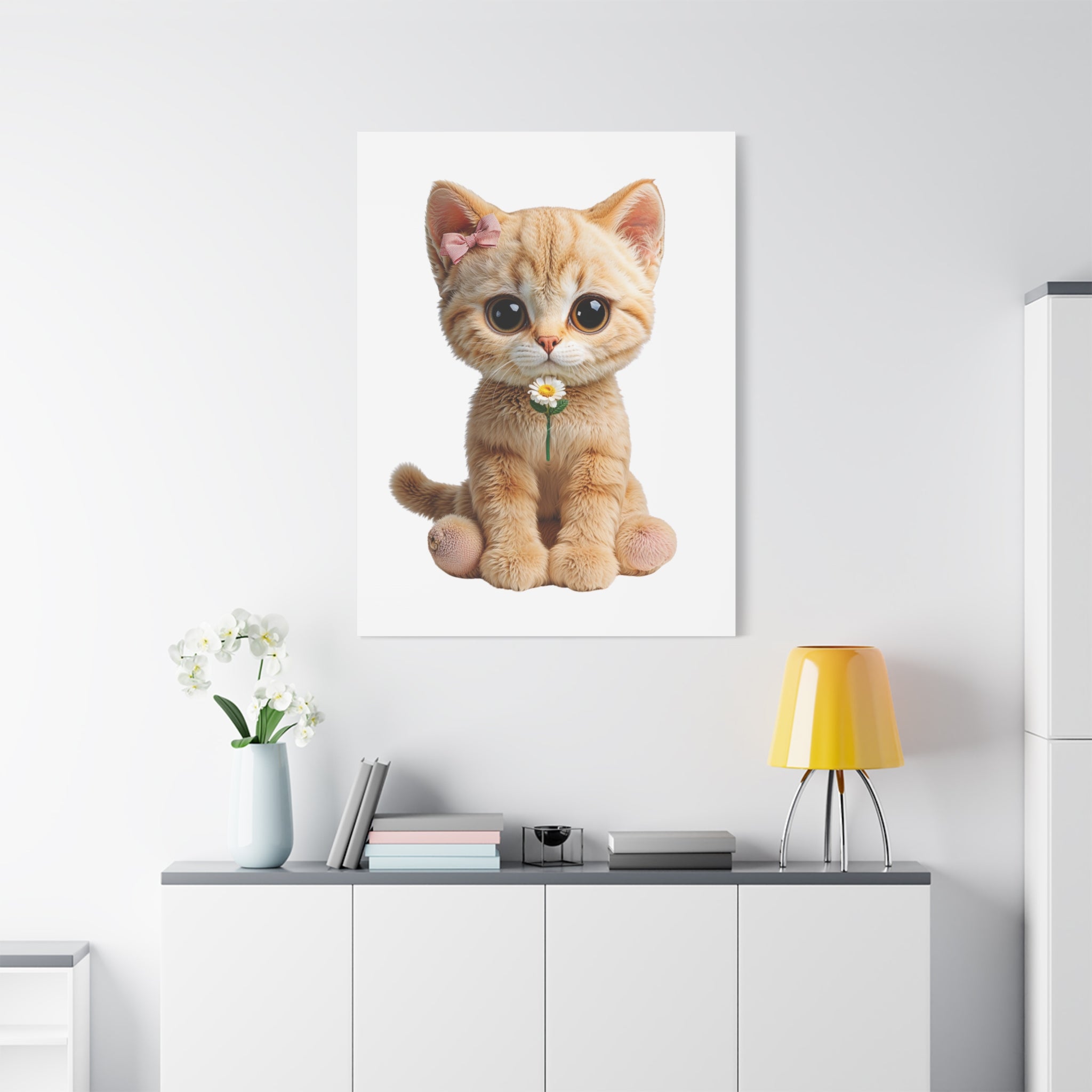 Cute Big-Eyed Kitten with Daisy Canvas