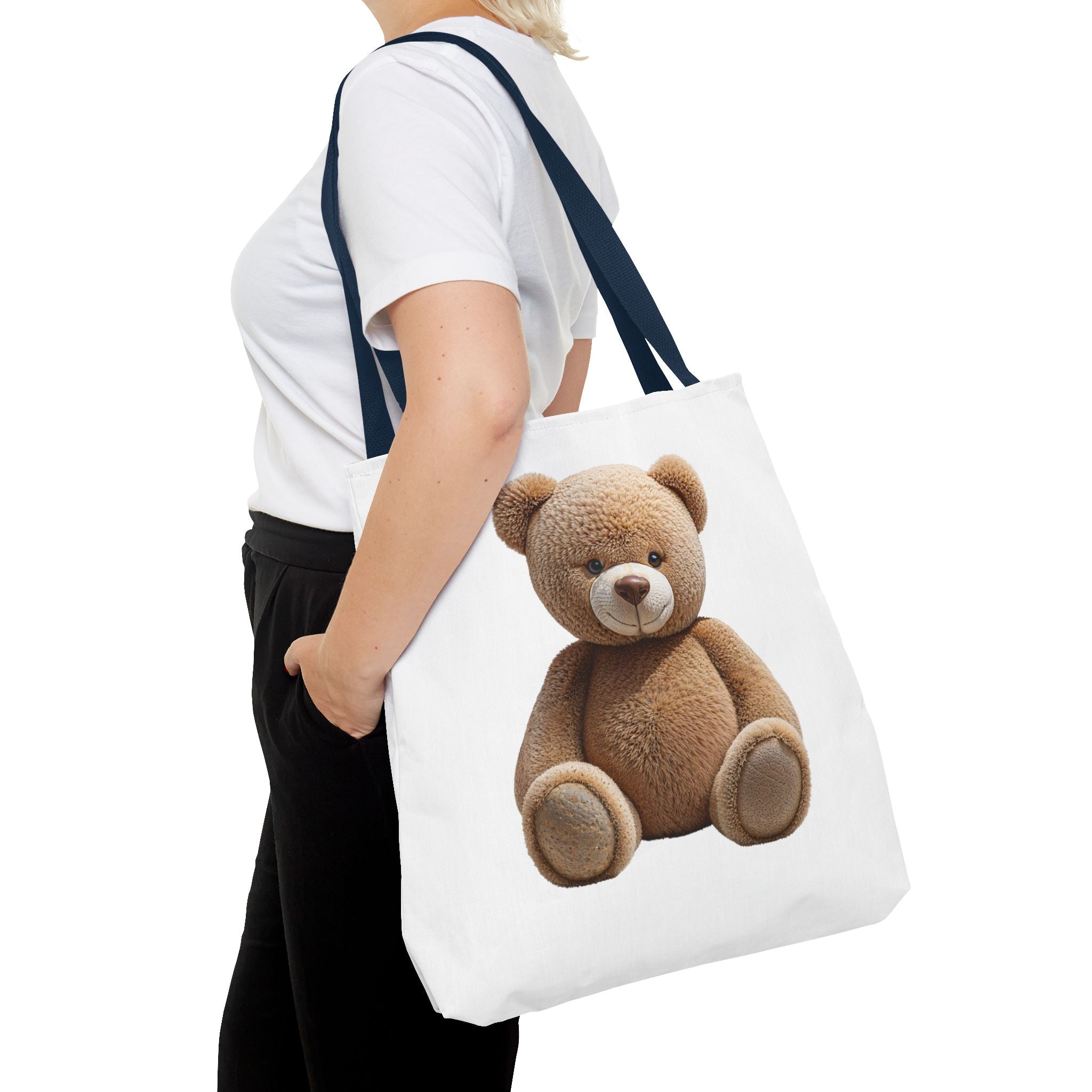 Sac fourre-tout mignon ours en peluche et chaton – Sac fourre-tout à imprimé animal mignon pour faire les courses et au quotidien