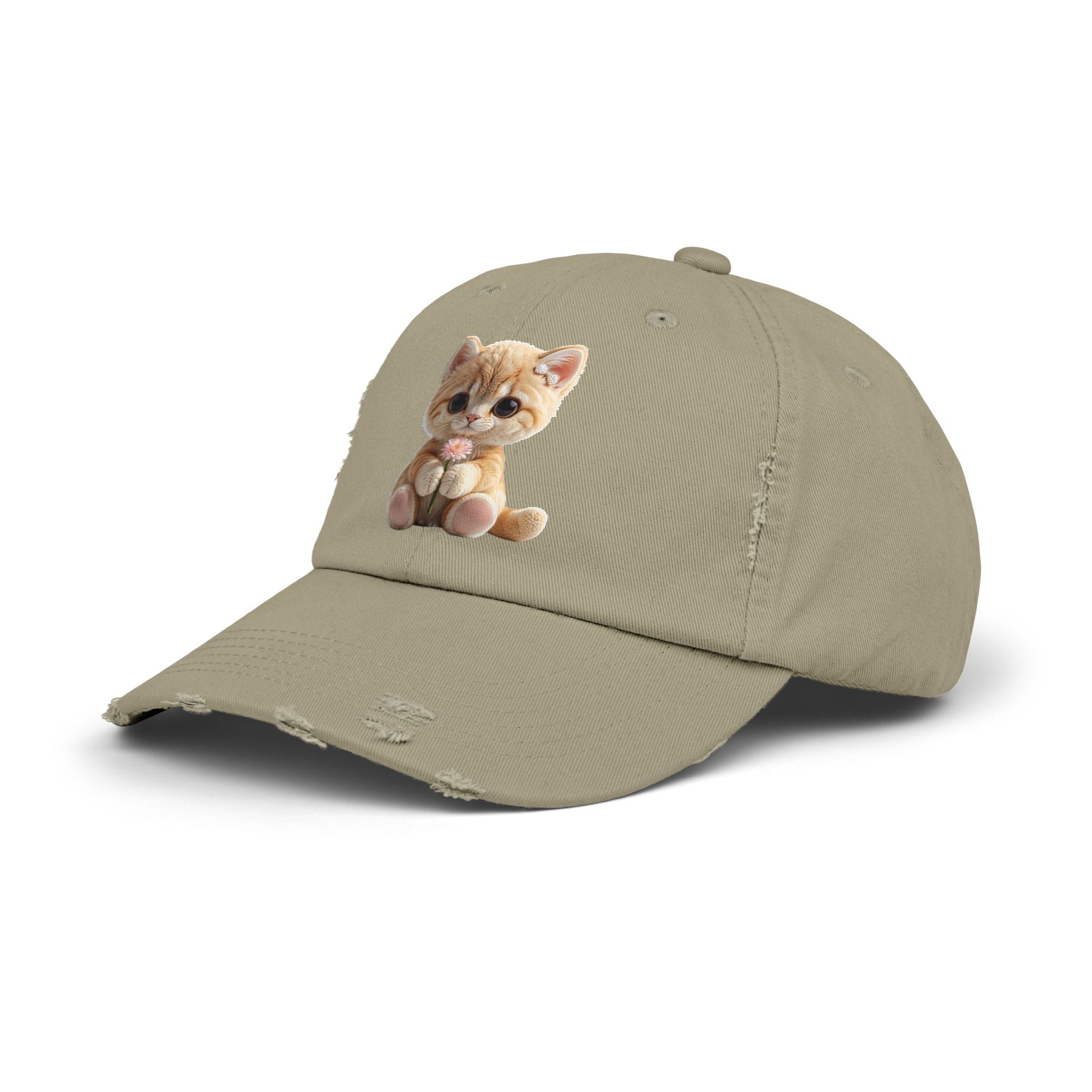 Cute Cap | Distressed Baseball Hat with kitty cat