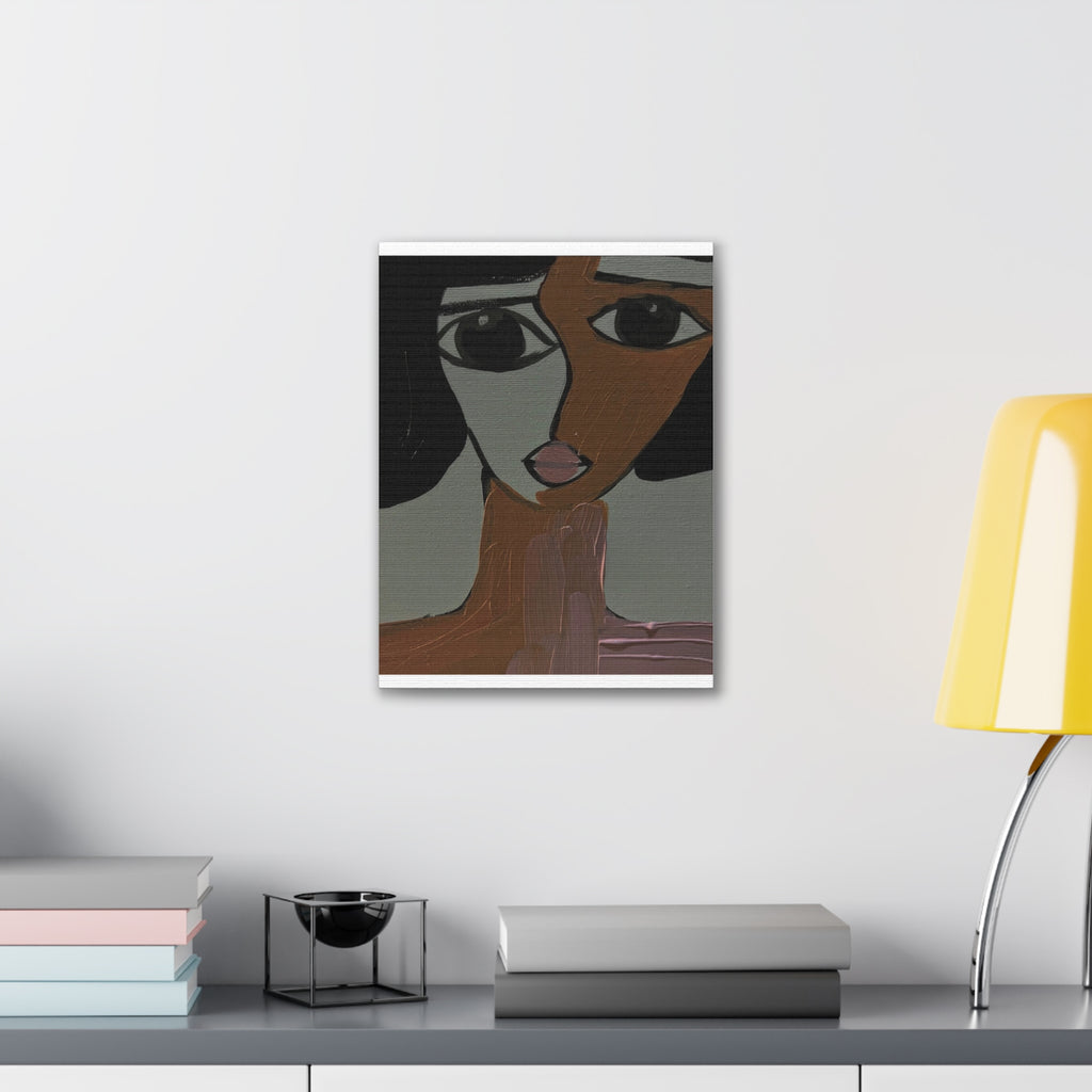 Toile tendue abstraite bicolore représentant un visage | Art mural figuratif moderne