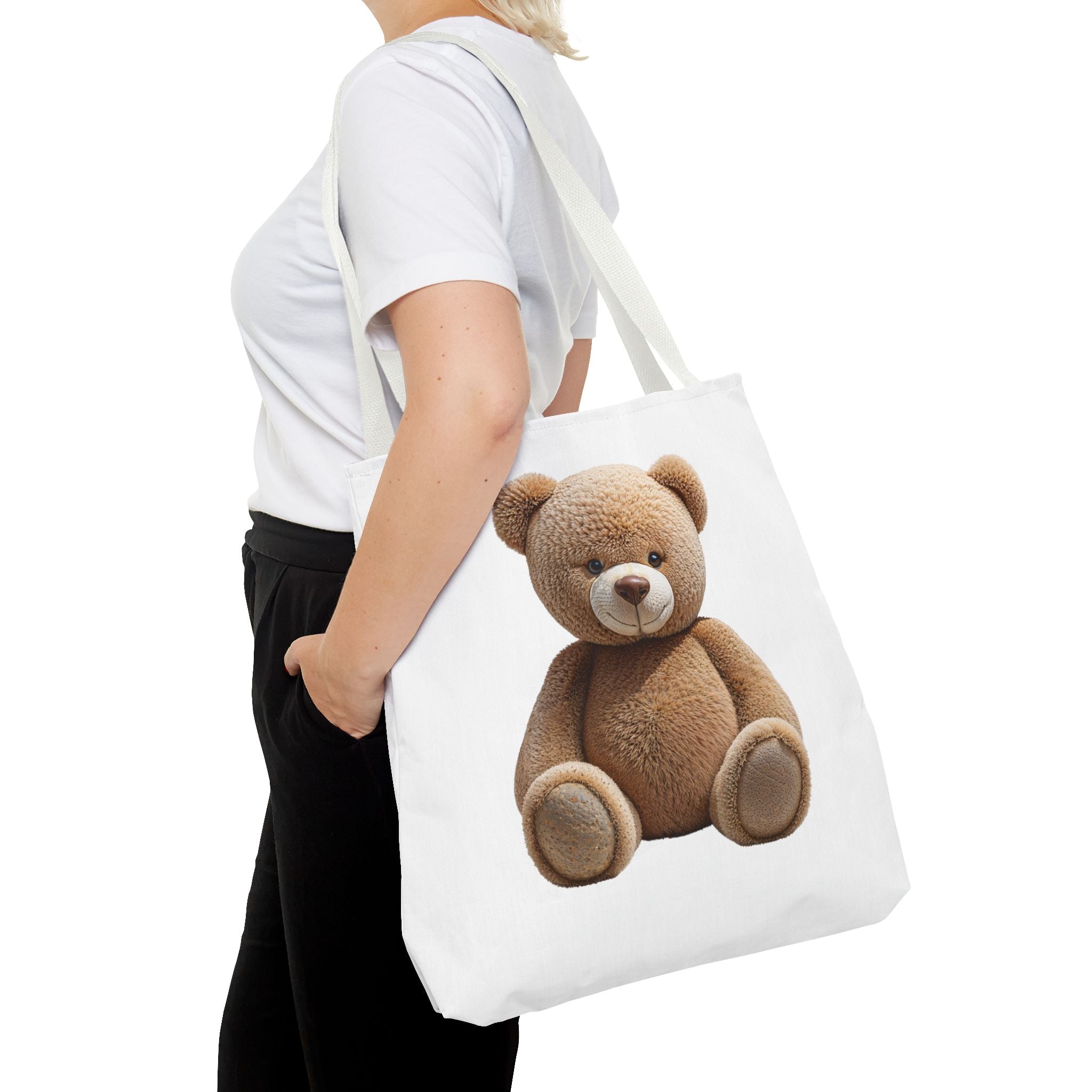 Sac fourre-tout mignon ours en peluche et chaton – Sac fourre-tout à imprimé animal mignon pour faire les courses et au quotidien