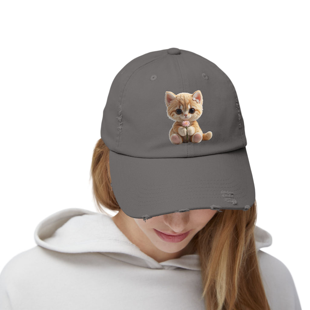 Cute Cap | Distressed Baseball Hat with kitty cat