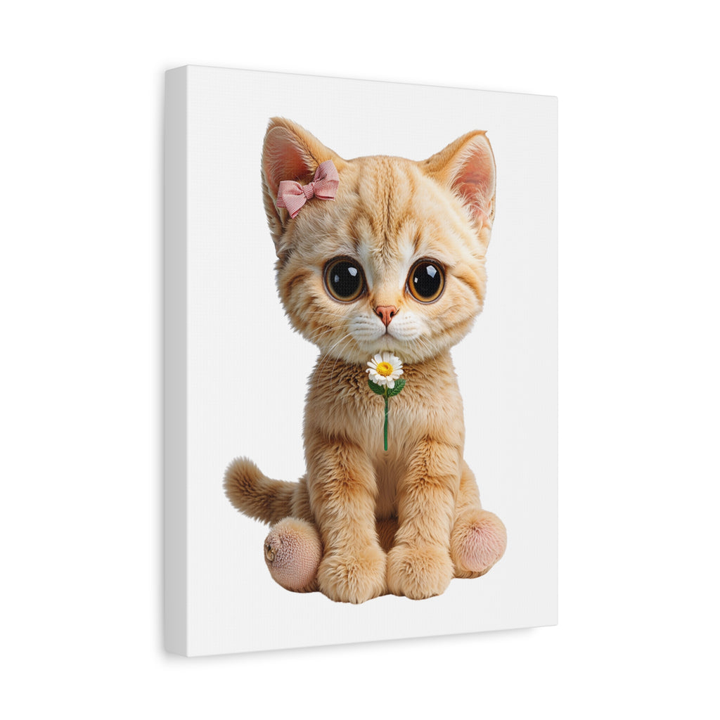 Cute Big-Eyed Kitten with Daisy Canvas