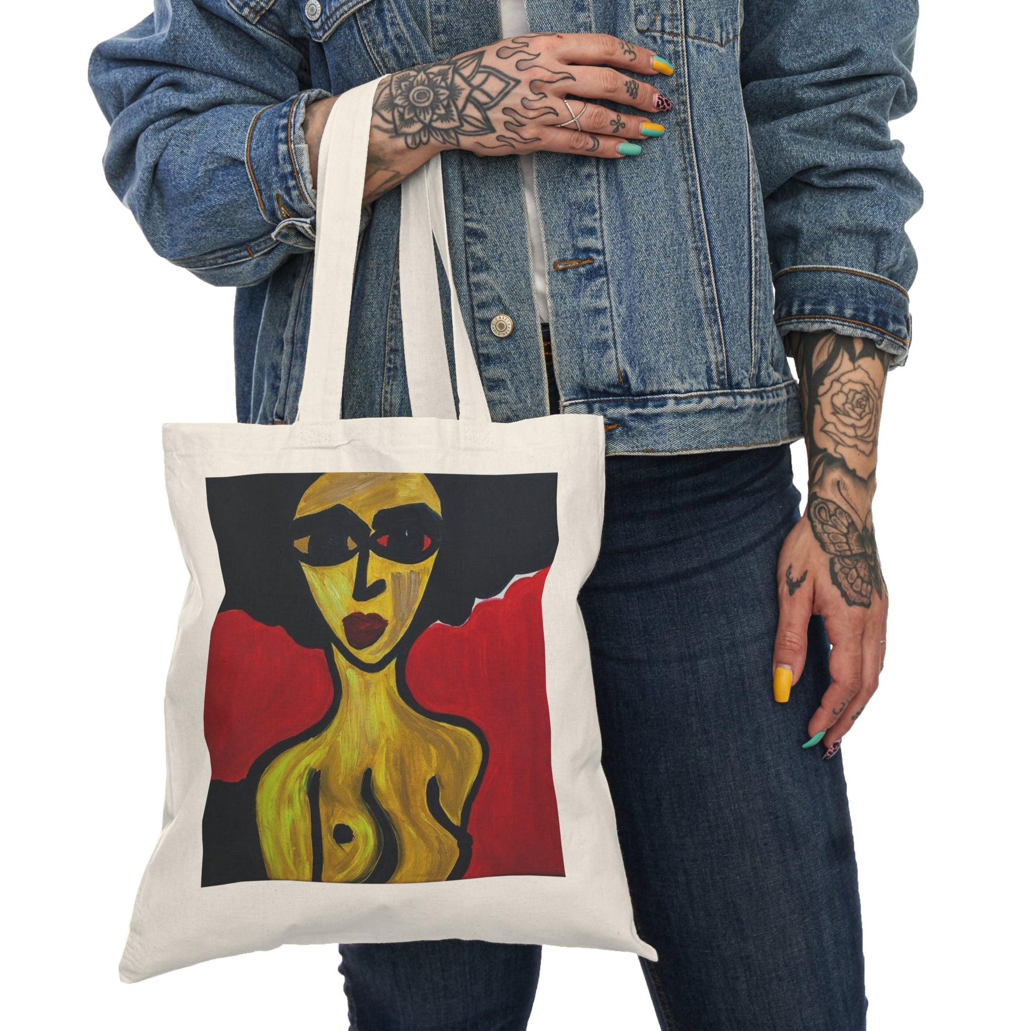 Sac cabas d'art pour collectionneurs, Portrait féminin élégant, Impression de qualité musée, Sac cabas portrait abstrait | Sac cabas en toile d'art expressionniste