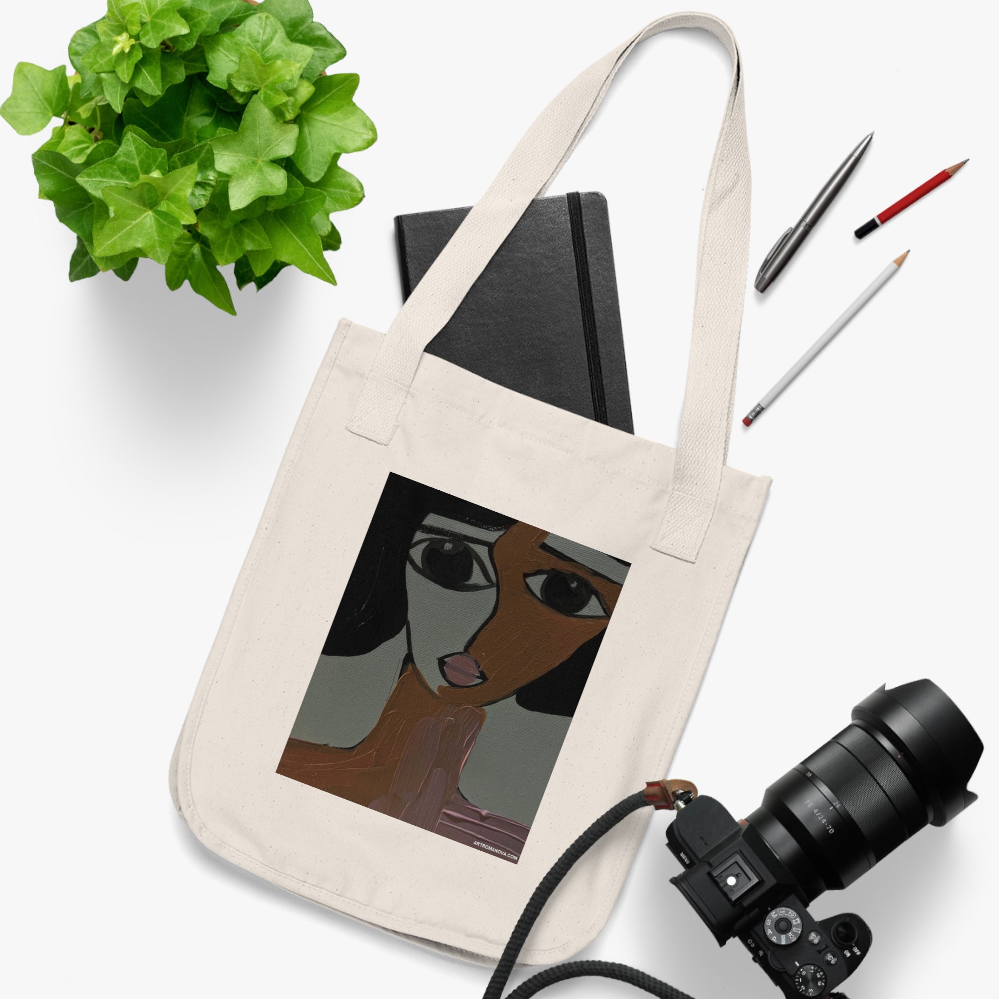 Sac cabas à portrait abstrait | Sac cabas en toile d'art moderne, fait main, sac shopping