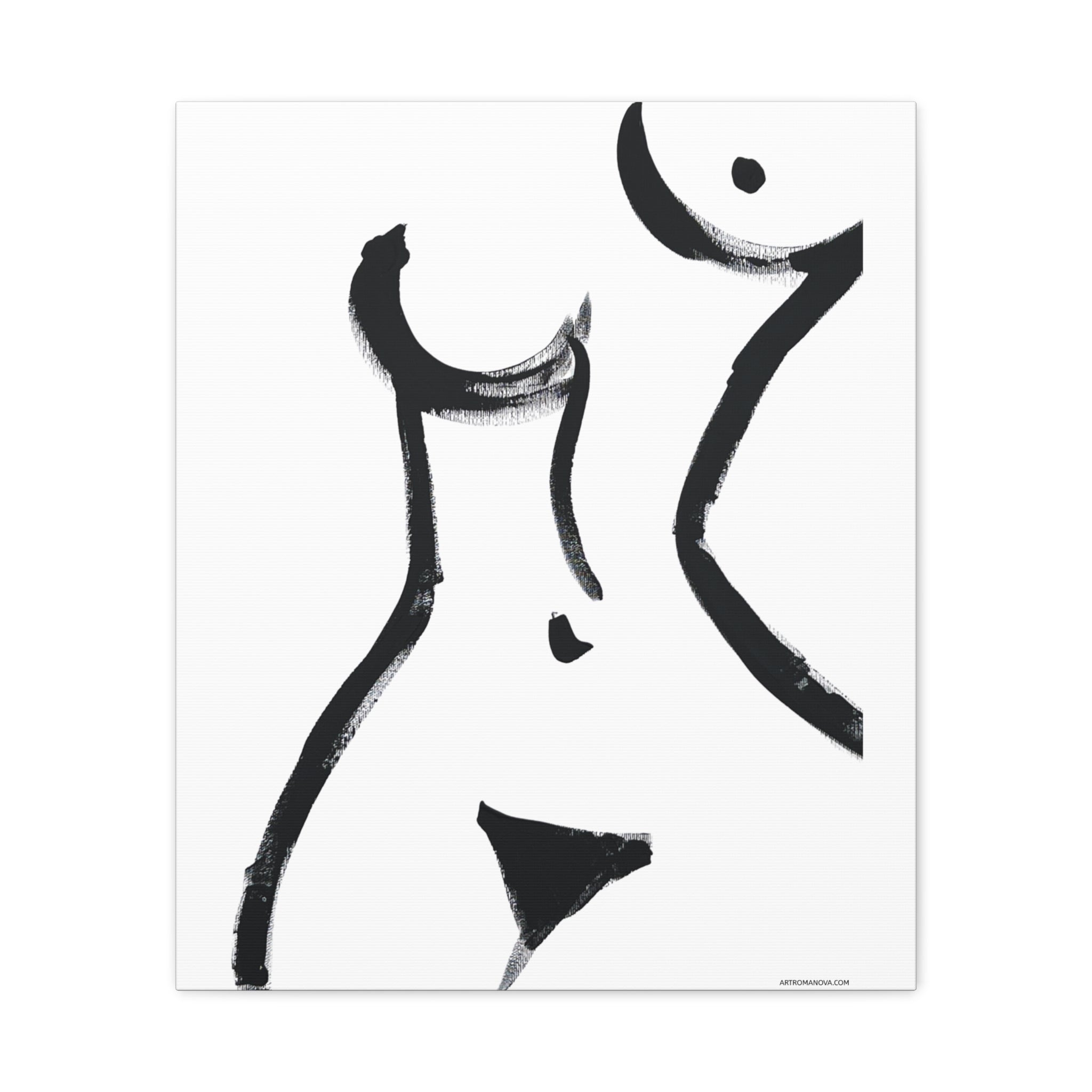 Toile minimaliste à coups de pinceau noirs représentant une figure féminine