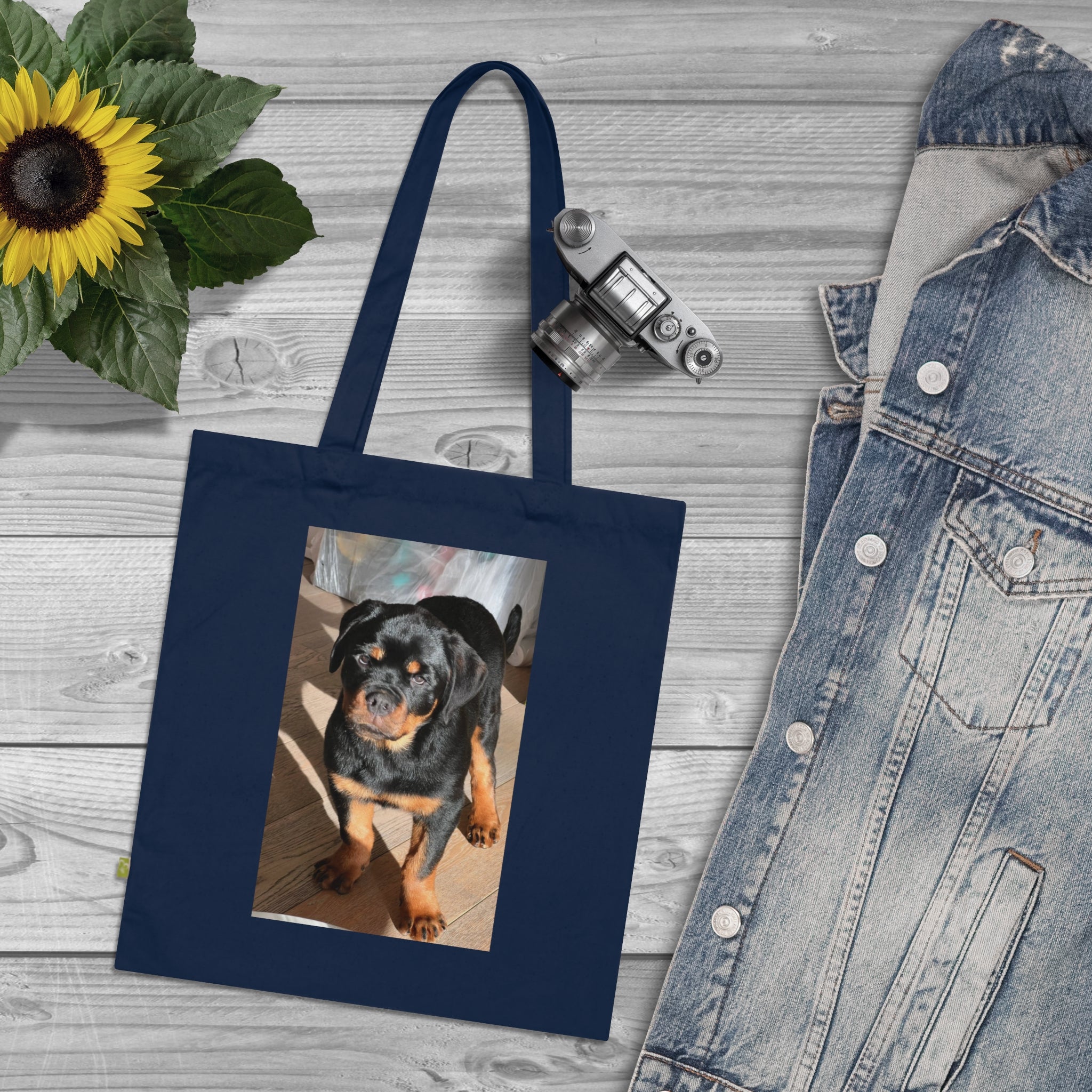Sac fourre-tout photo Rottweiler | Sac fourre-tout en toile avec portrait de chien, en coton écologique