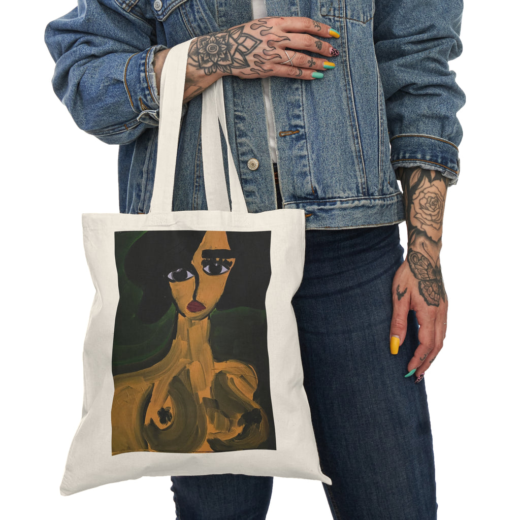 Sac cabas édition artiste, portrait de nu peint à la main, édition limitée, sac en toile, sac cabas avec portrait abstrait de nu | Illustration de femme au style pictural