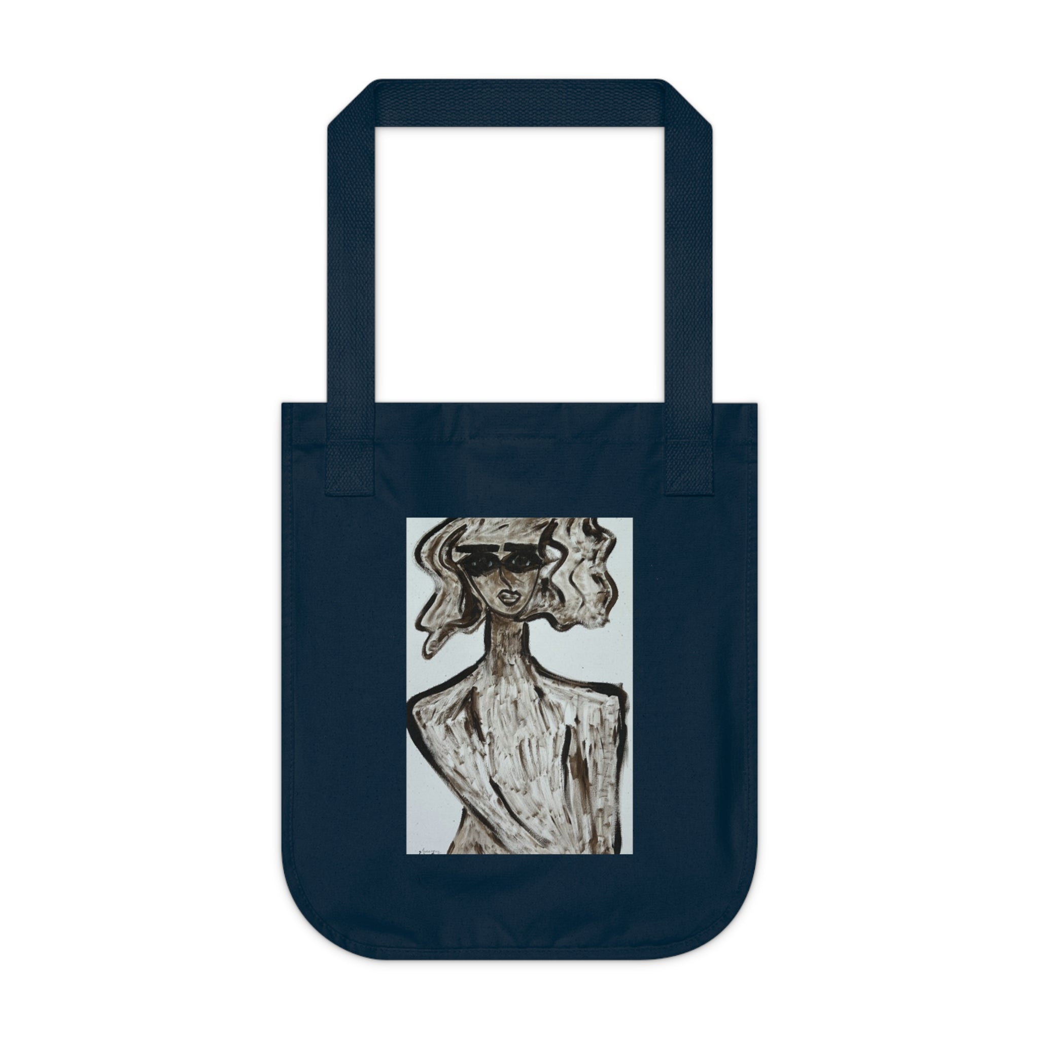 Sac cabas en toile bio | Sac cabas minimaliste avec portrait artistique, en coton écologique, orné d'une peinture abstraite, fait main