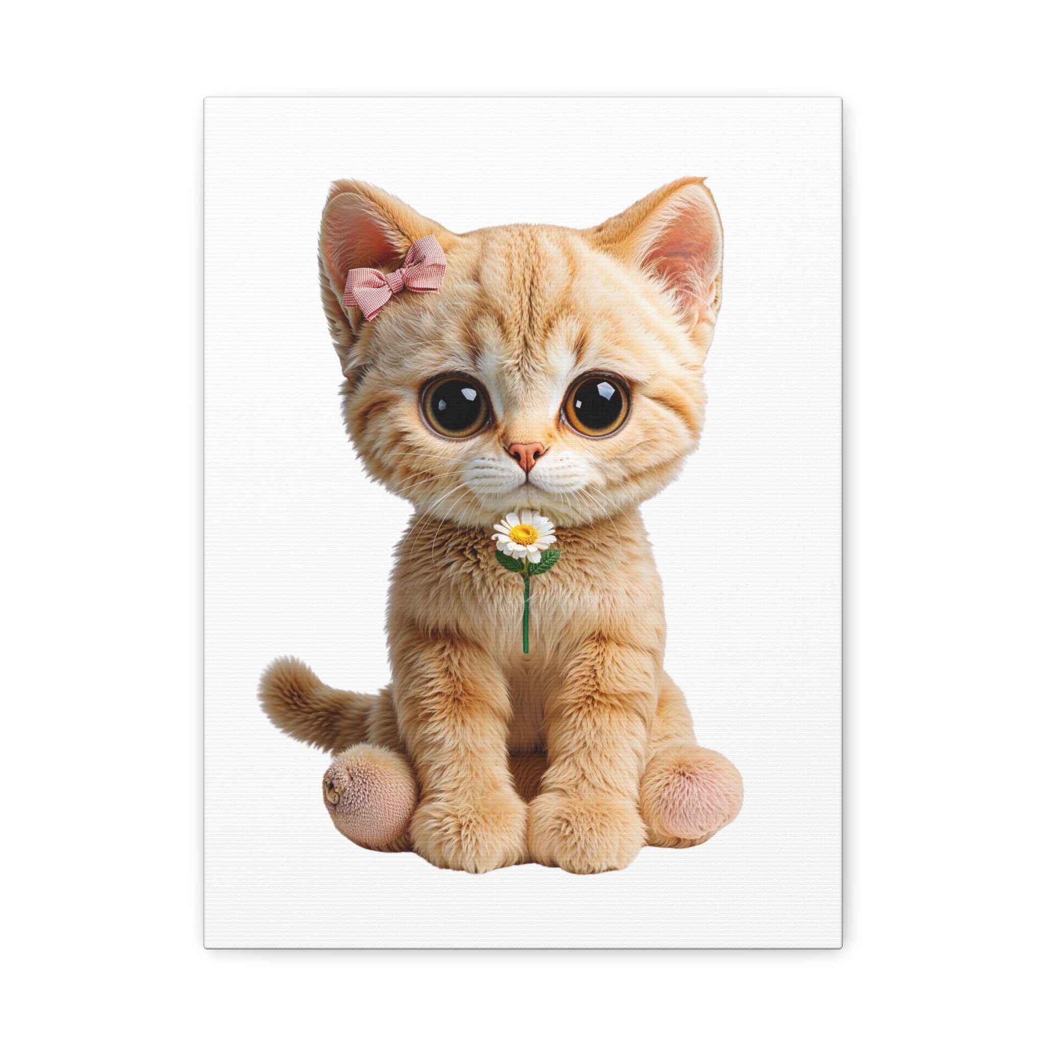Cute Big-Eyed Kitten with Daisy Canvas