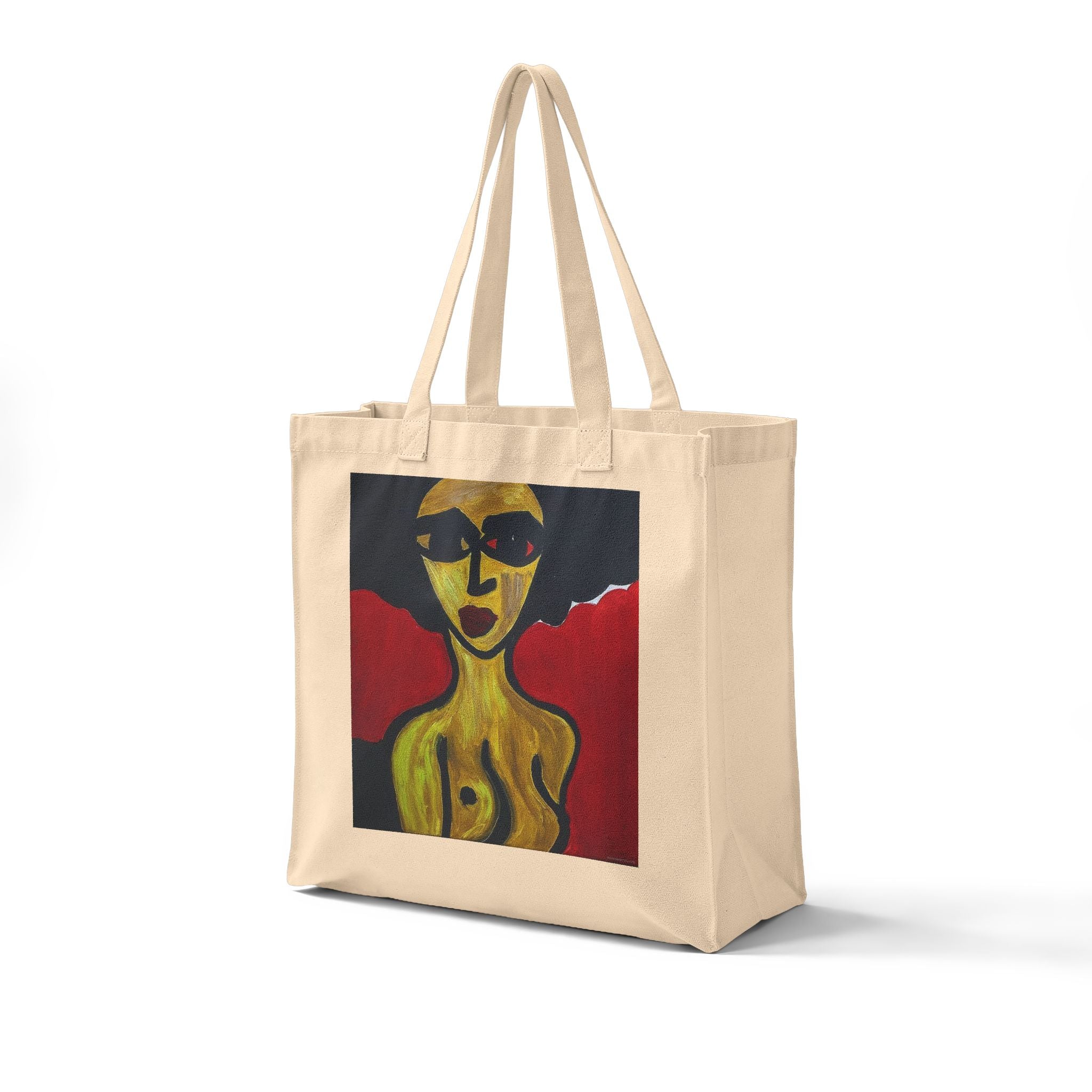 Abstract Yellow Figure Painting Canvas Grocery Tote