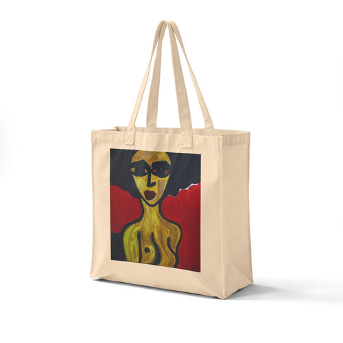 Abstract Yellow Figure Painting Canvas Grocery Tote