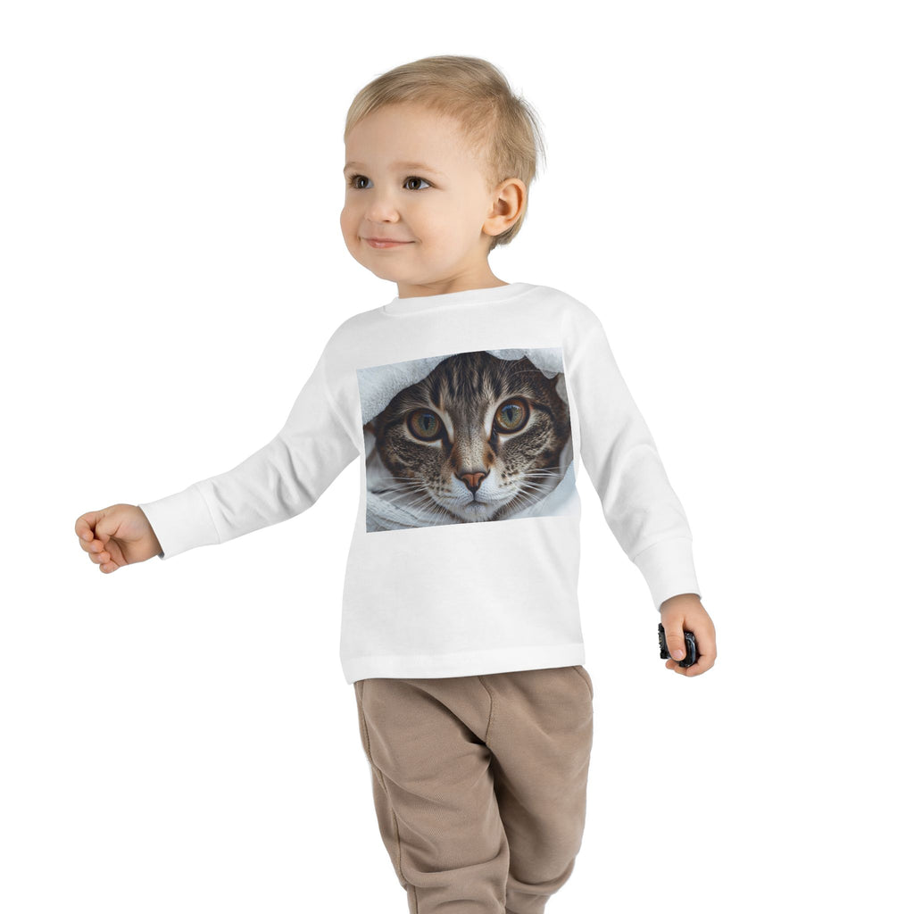 Tabby Cat Face Toddler Long Sleeve Tee | Cute Kitten Photo Shirt