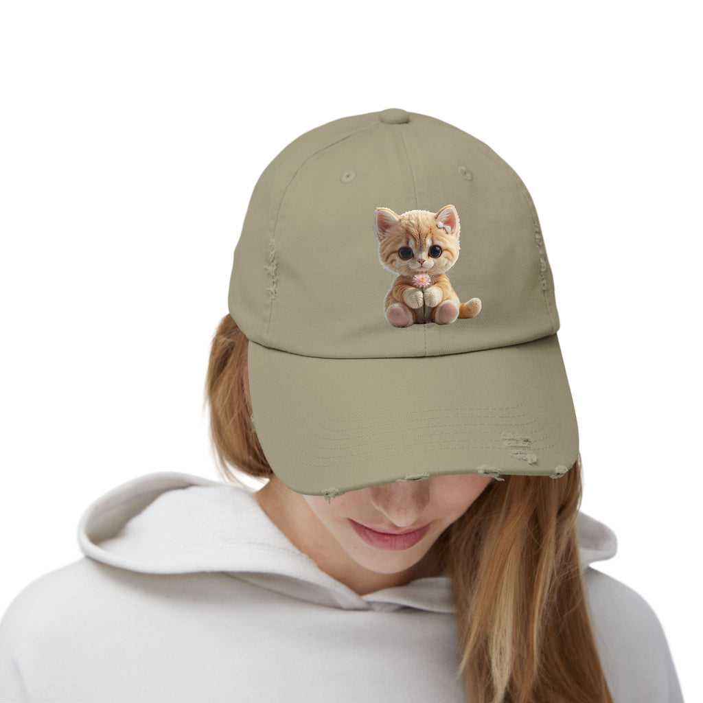 Cute Cap | Distressed Baseball Hat with kitty cat