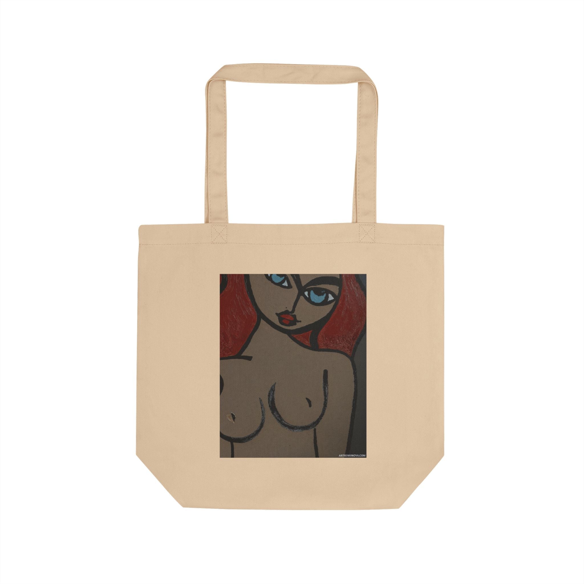 Sac cabas écologique avec silhouette nue rousse | Portrait abstrait de femme, art minimaliste, fait main
