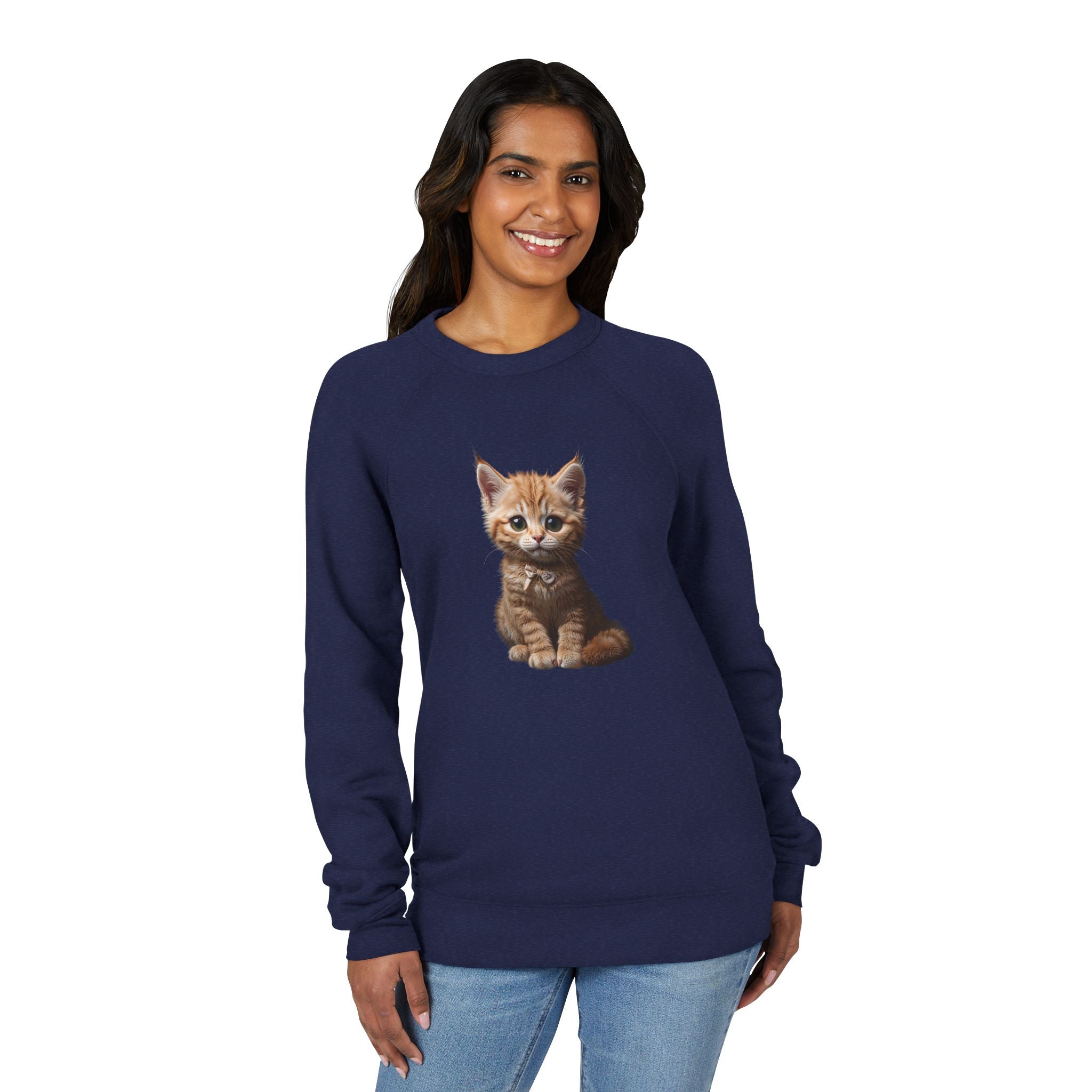Sweat-shirt à motif chaton tigré orange | Sweat-shirt raglan avec illustration de chat mignon