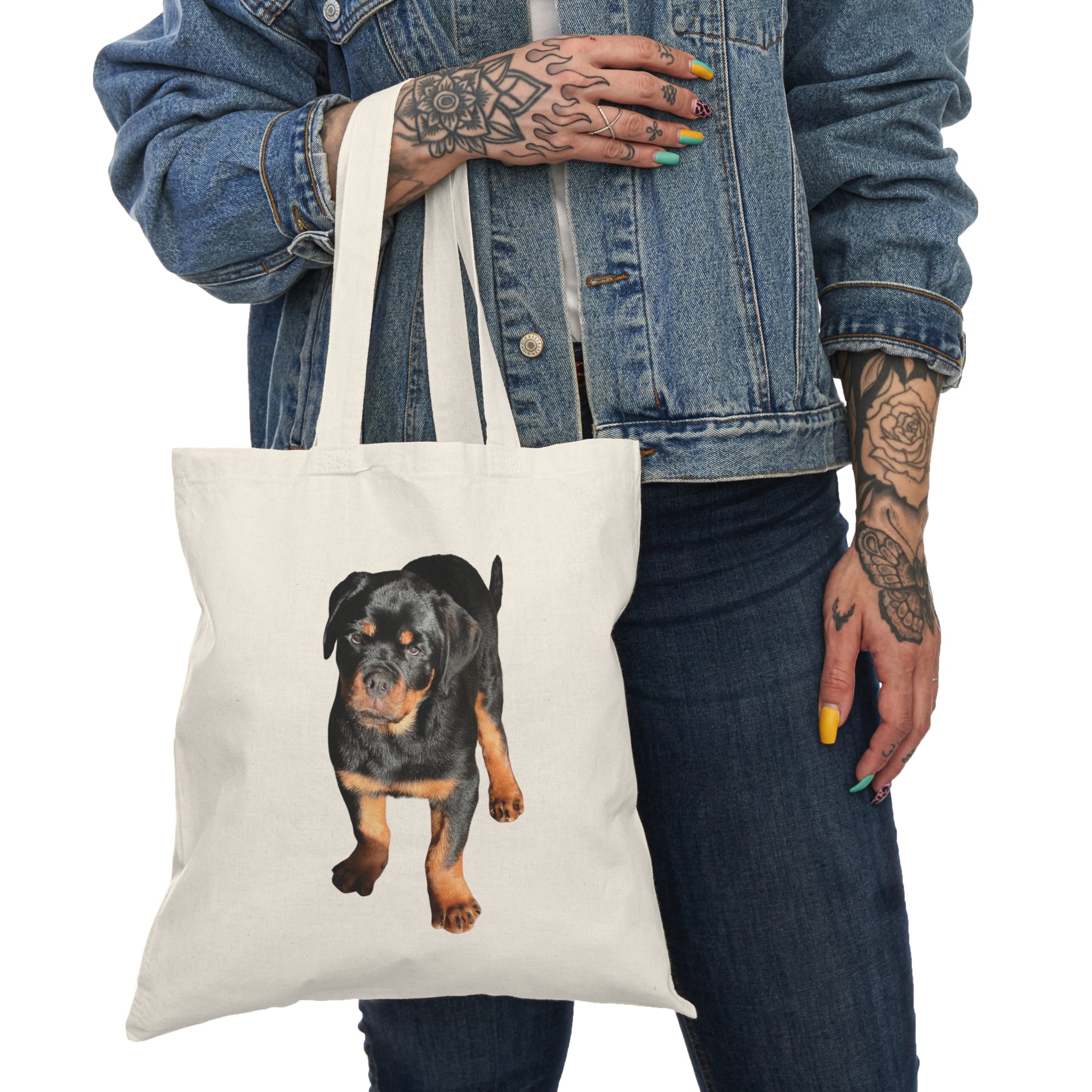 Sac fourre-tout chiot rottweiler | Illustration de chien sur toile naturelle