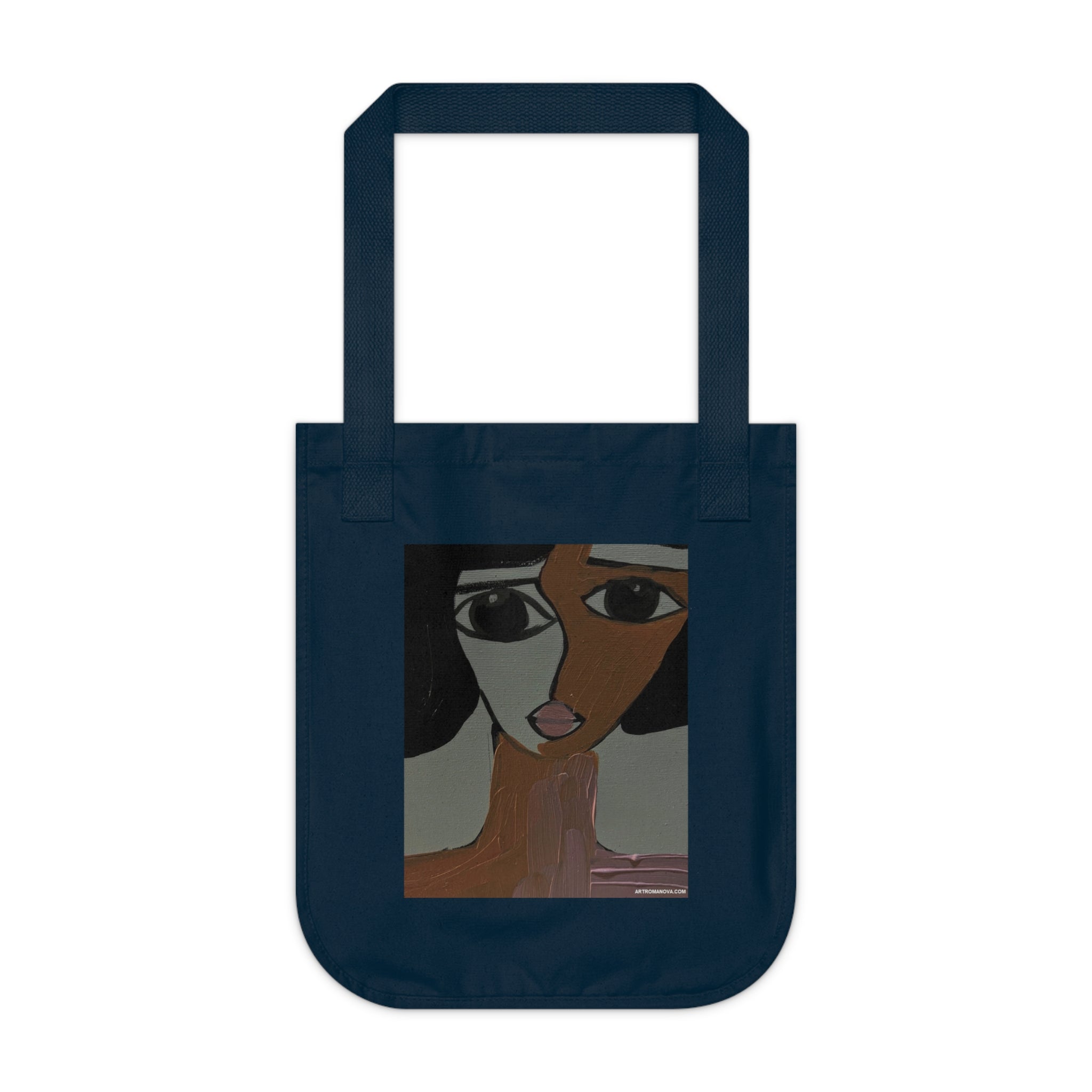 Sac cabas abstrait avec portrait | Art facial moderne, illustration minimaliste, fait main, etc., cabas en coton.