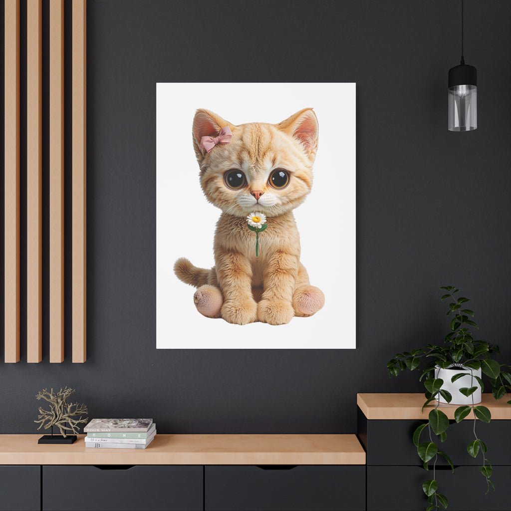 Cute Big-Eyed Kitten with Daisy Canvas