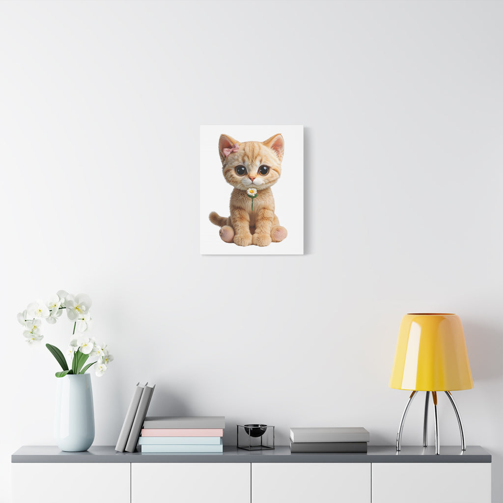 Cute Big-Eyed Kitten with Daisy Canvas