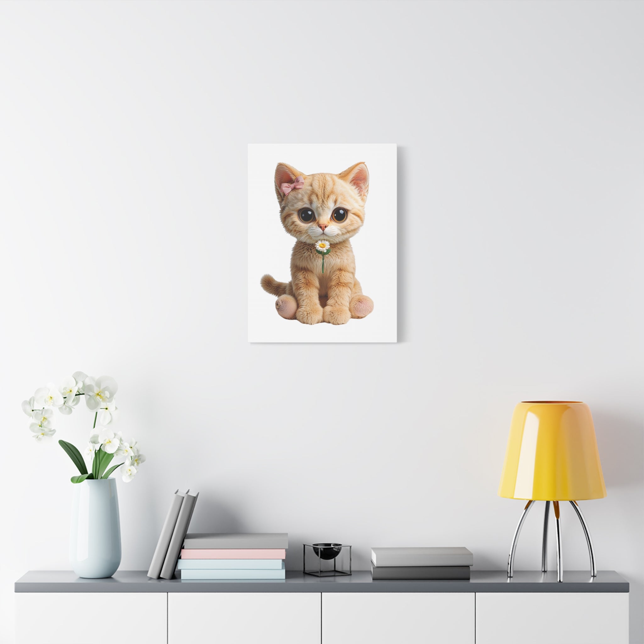 Cute Big-Eyed Kitten with Daisy Canvas