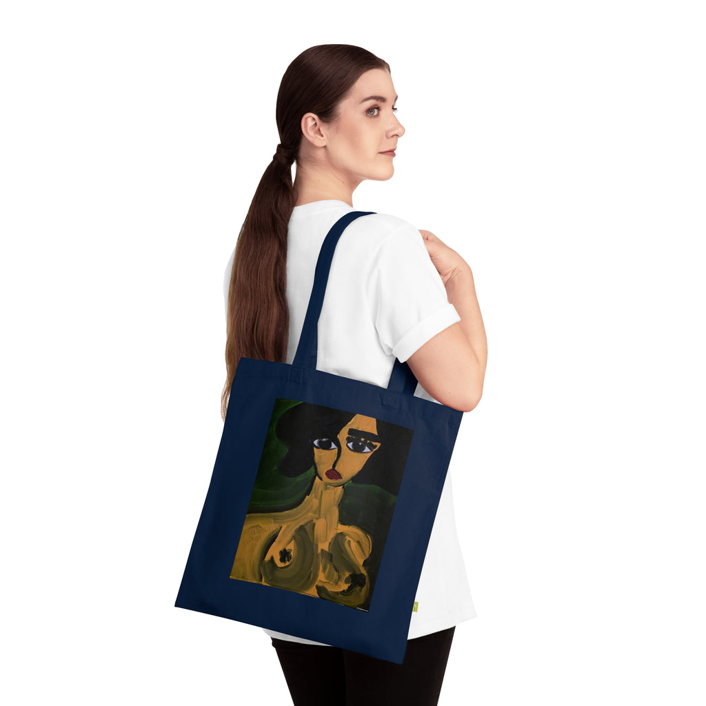Sac fourre-tout Portrait abstrait | Art expressionniste féminin, coton écologique, toile faite main, peinture de femme nue