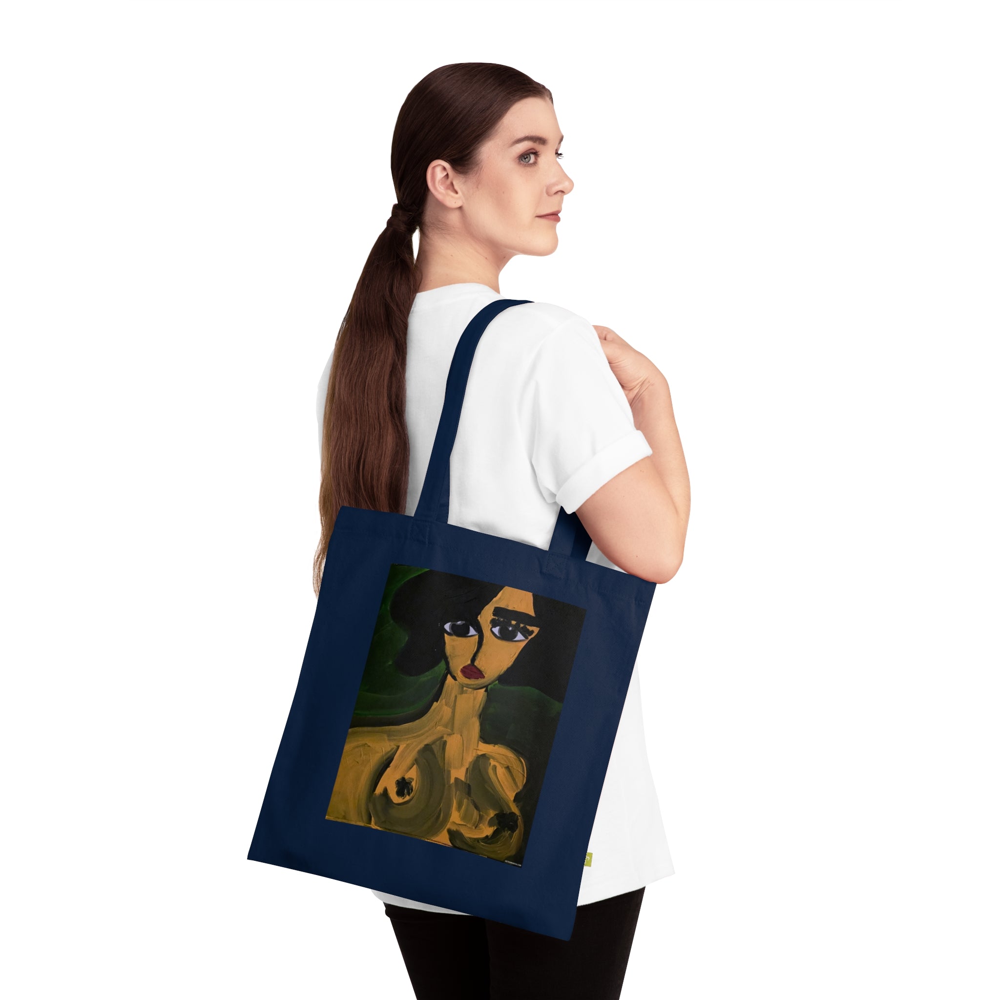 Sac fourre-tout Portrait abstrait | Art expressionniste féminin, coton écologique, toile faite main, peinture de femme nue