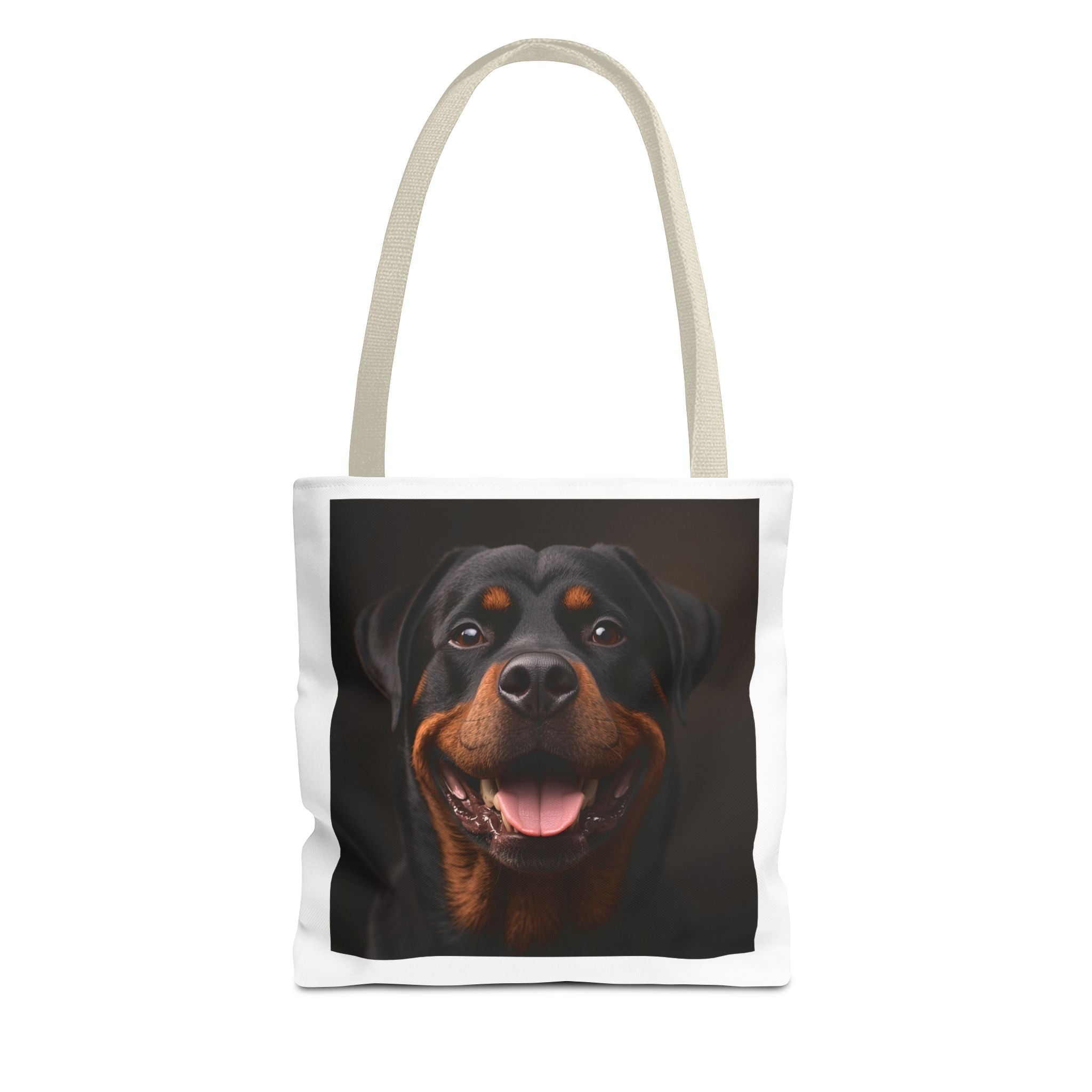 Sac fourre-tout en toile avec portrait de Rottweiler souriant | Sac fourre-tout pour amoureux des chiens