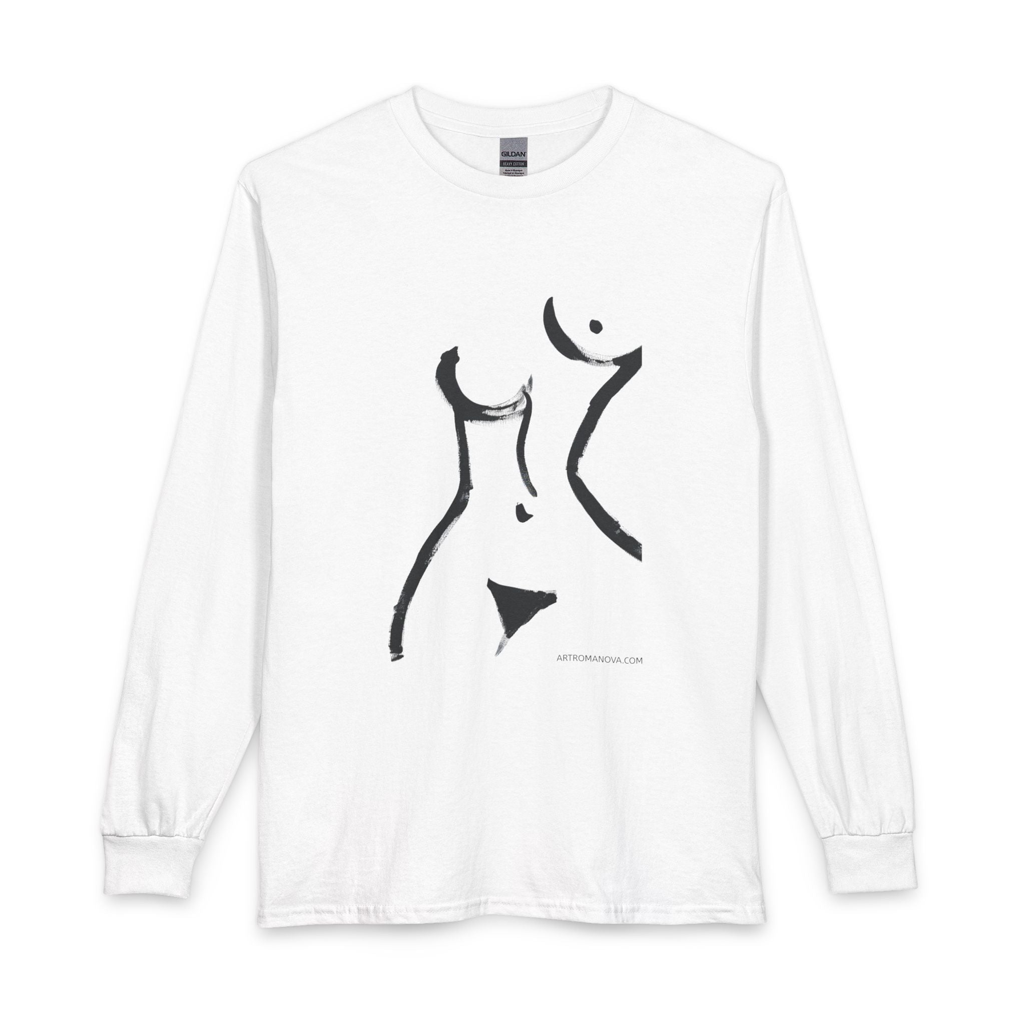 T-shirt manches longues imprimé sexy | Dessin au trait représentant un nu, édition artiste, portrait de nu élégant, tirage d'art limité